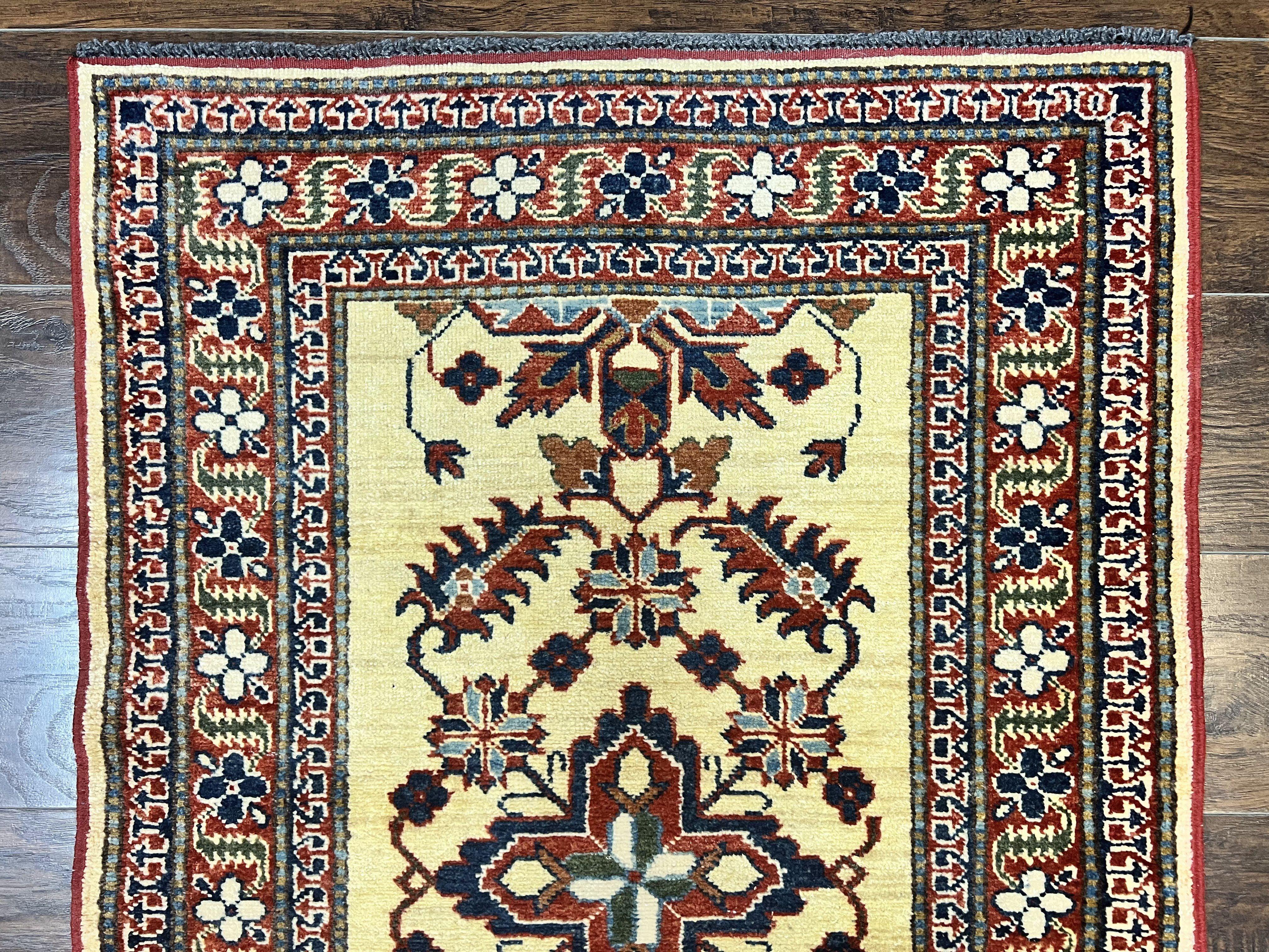 Afghan Heriz Runner Rug 2.9 x 12, Vintage Hand Knotted Persian Carpet for Hallway, 12ft Runner, Wool, Cream - Jewel Rugs