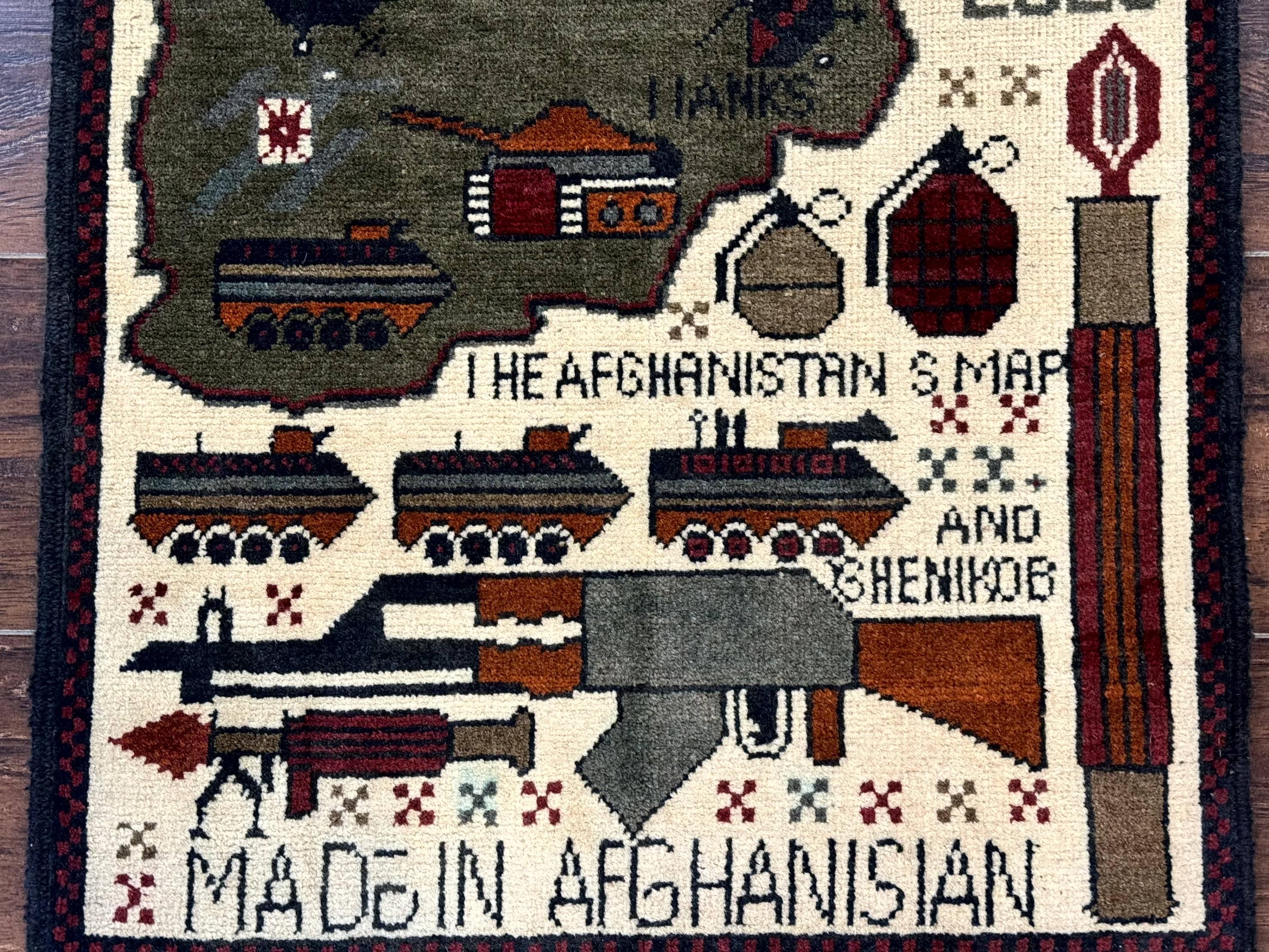 Afghan War Rug, Tanks Helicopters Guns - Jewel Rugs