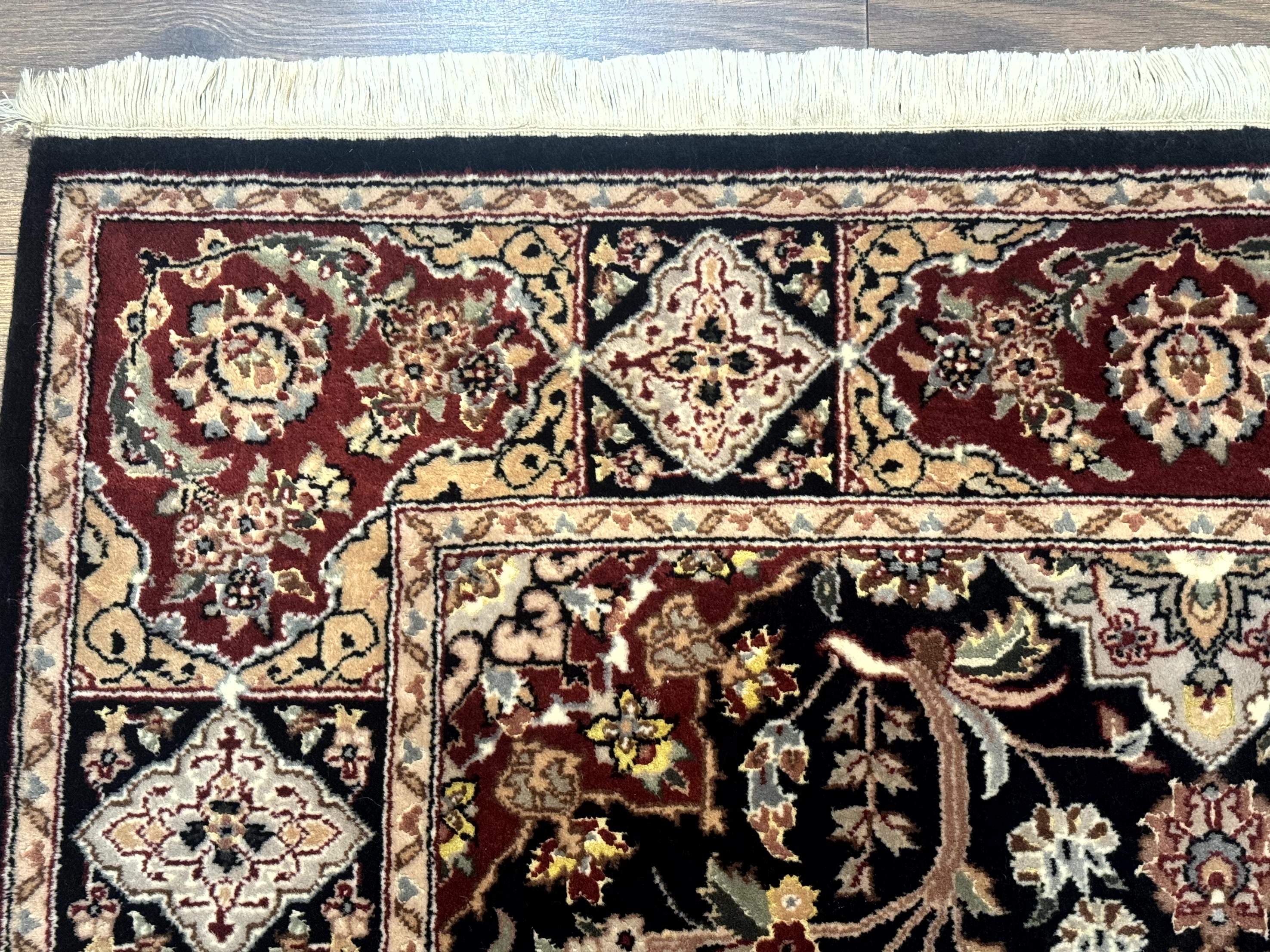 Pak Persian Rug 4x6, Black and Burgundy, Floral Allover, Wool and Silk - Jewel Rugs