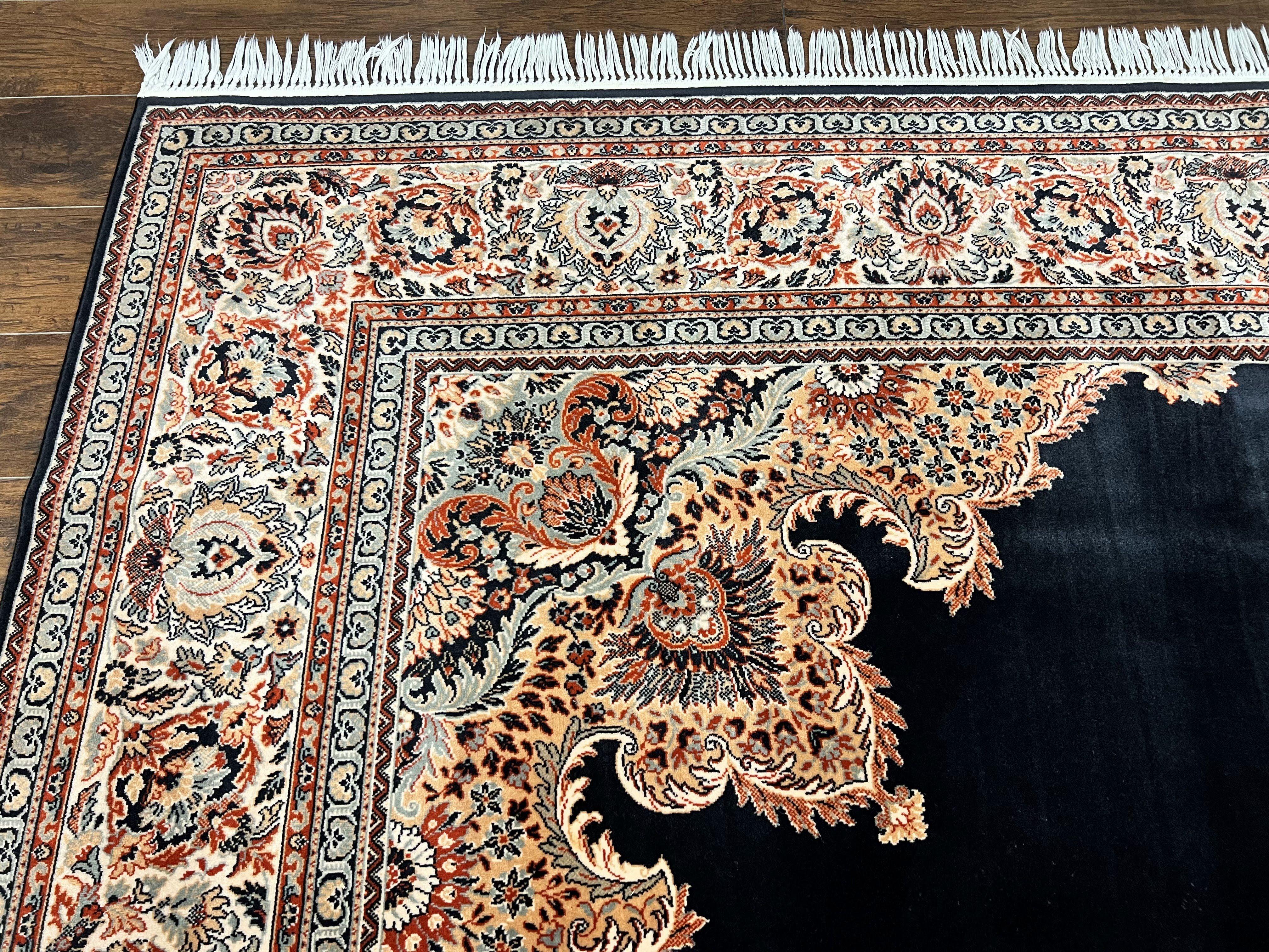 Karastan Rug 10x13, Karastan Ebony Kirman Rug, Room SIzed Wool Pile Vintage Karastan Carpet, Belgium Power Loomed Rug, Black Semi Open Field - Jewel Rugs