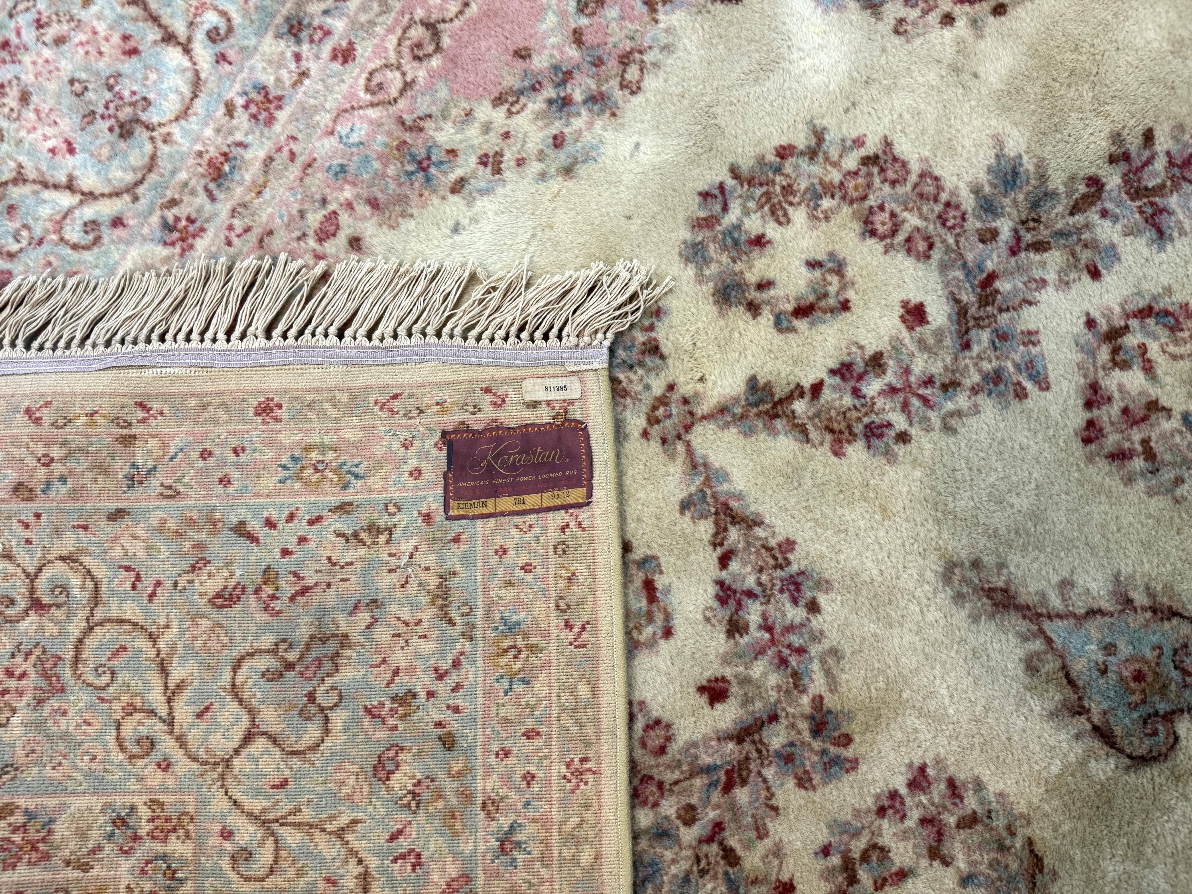 Karastan Rug 8.8 x 12, Pastel Ivory Kirman Rug #784, Wool Karastan Carpet, Original 700 Series, Vintage Karastan Area Rug, Discontinued - Jewel Rugs