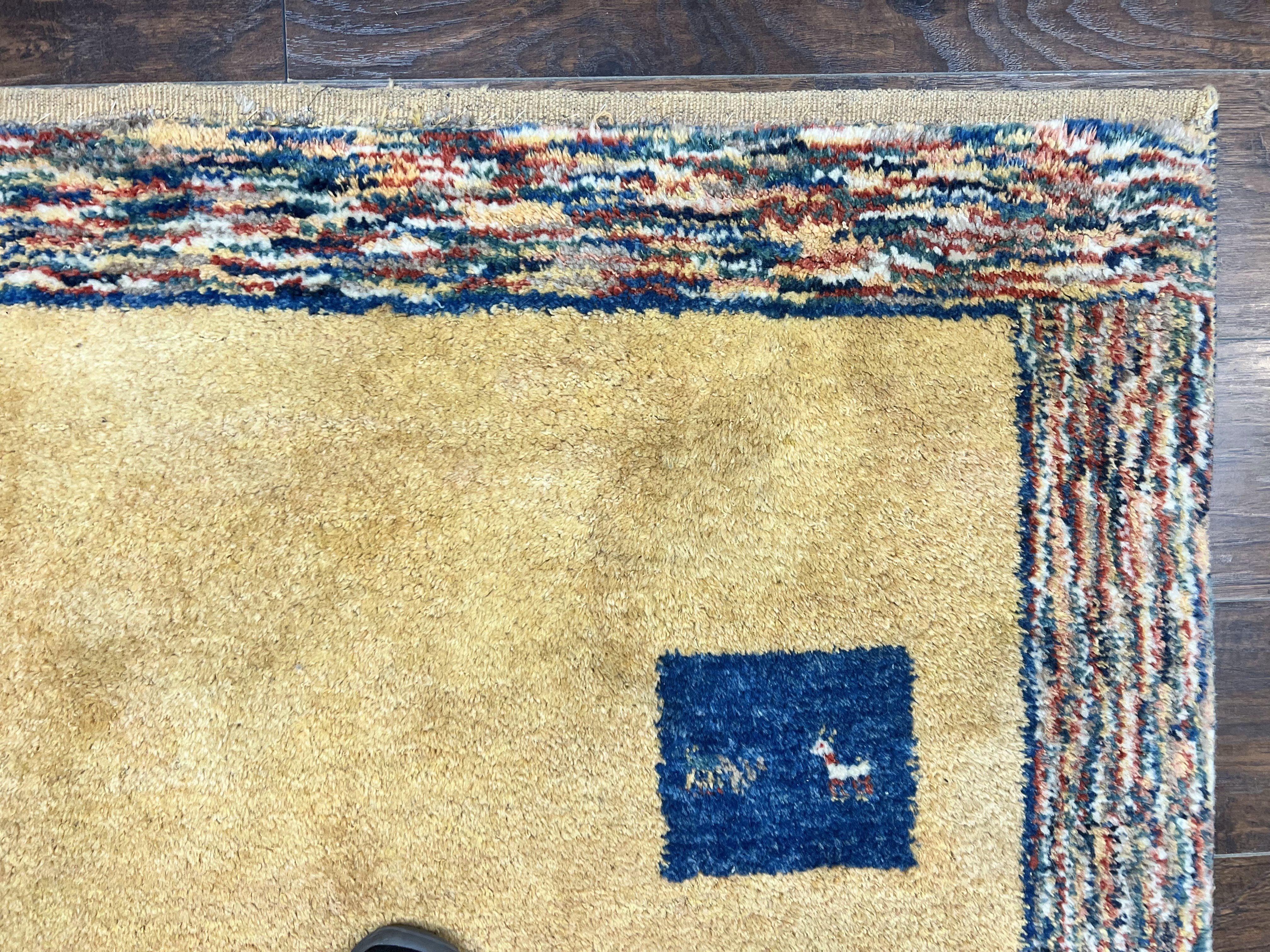 Indo Gabbeh Rug 3.7 x 5, Tribal Rug, Boho Rug, Wool Handmade Carpet - Jewel Rugs