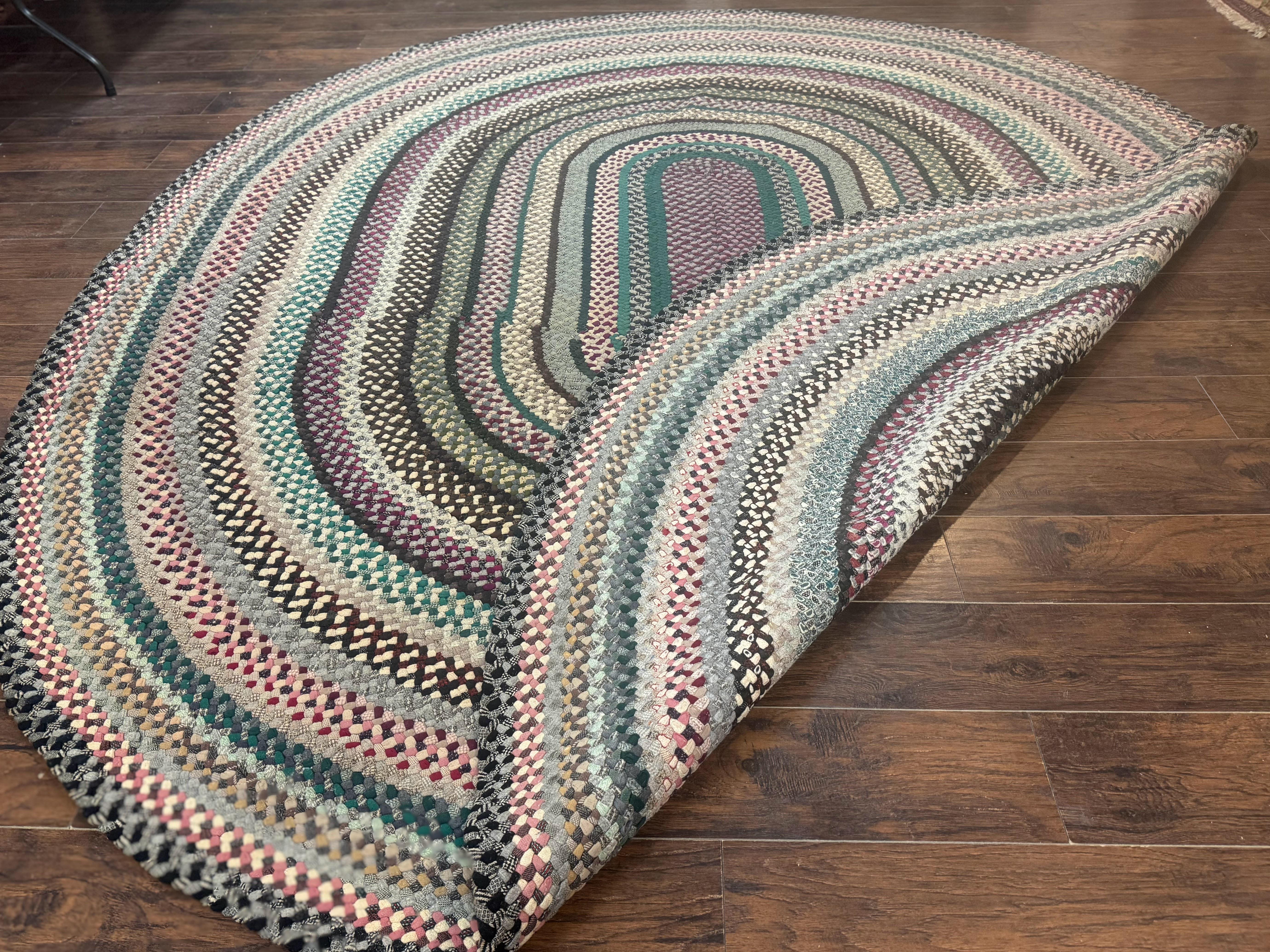 Large Oval American Braided Rug 10x12, Multicolor Vintage Braided Carpet - Jewel Rugs