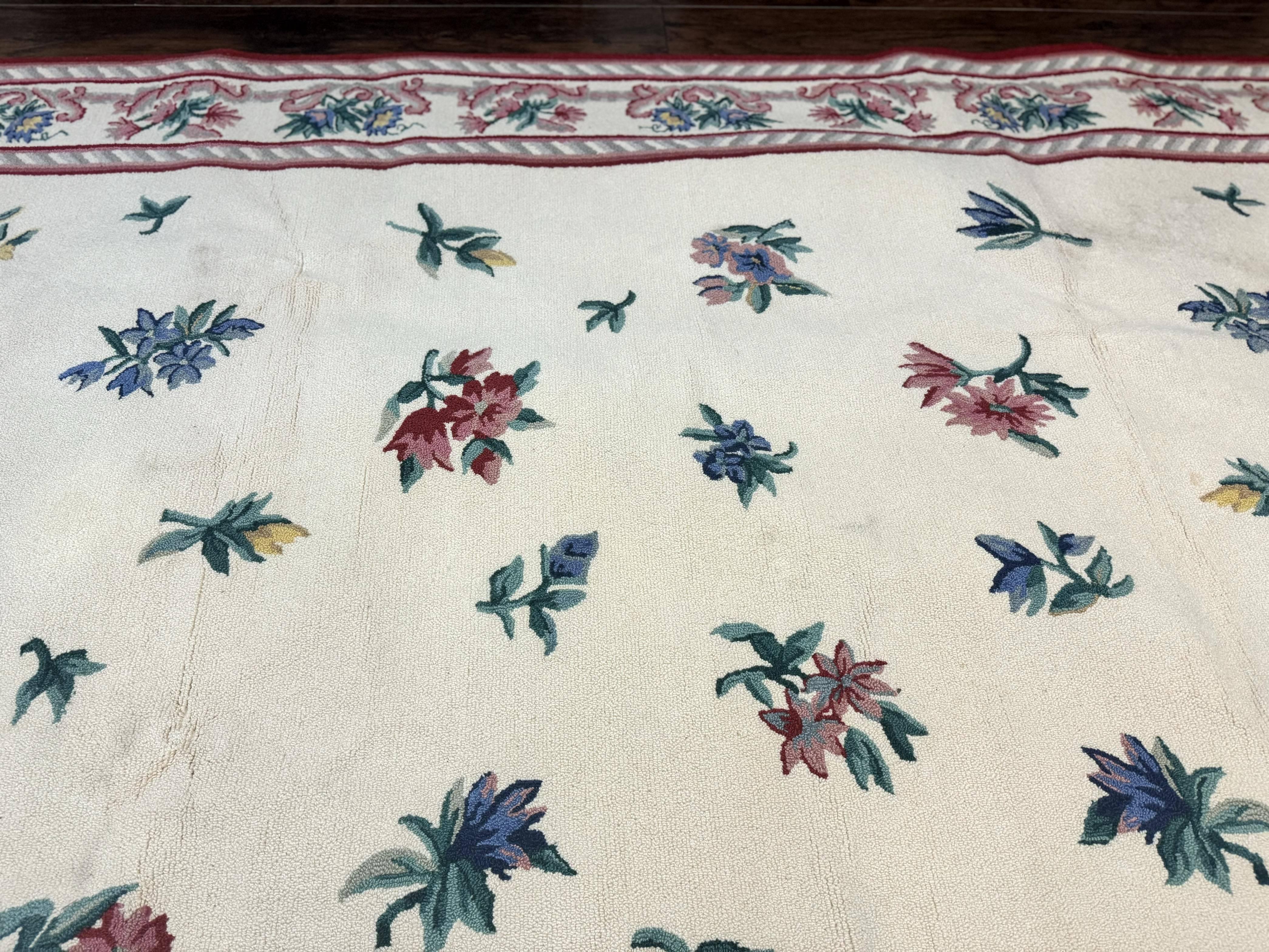 Stark Rug 10x14, Vintage Stark Carpet, Ivory, Floral, Wool, Large - Jewel Rugs
