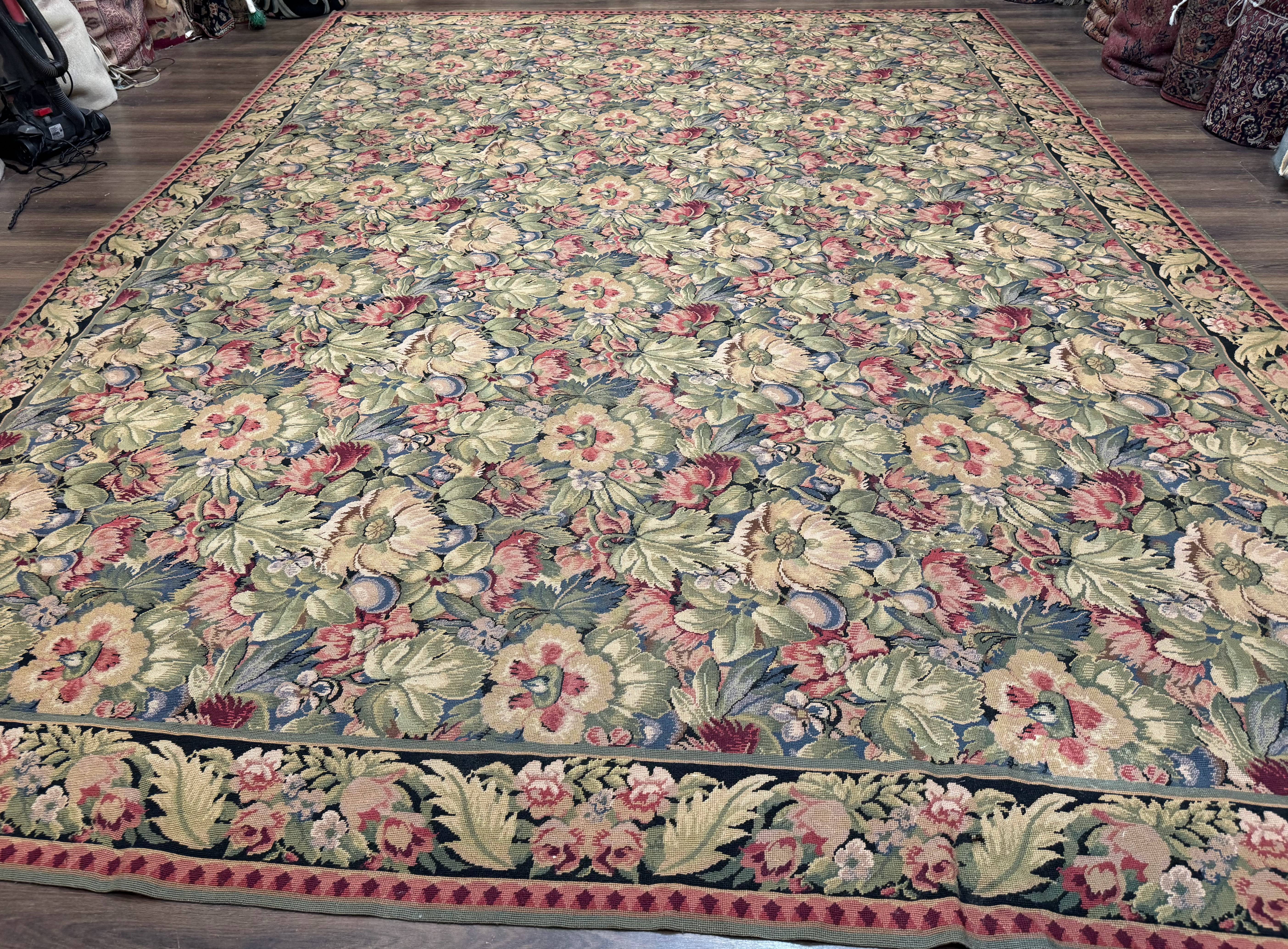 Large Needlepoint Rug 10x14, William Morris Carpet, Botanical - Jewel Rugs