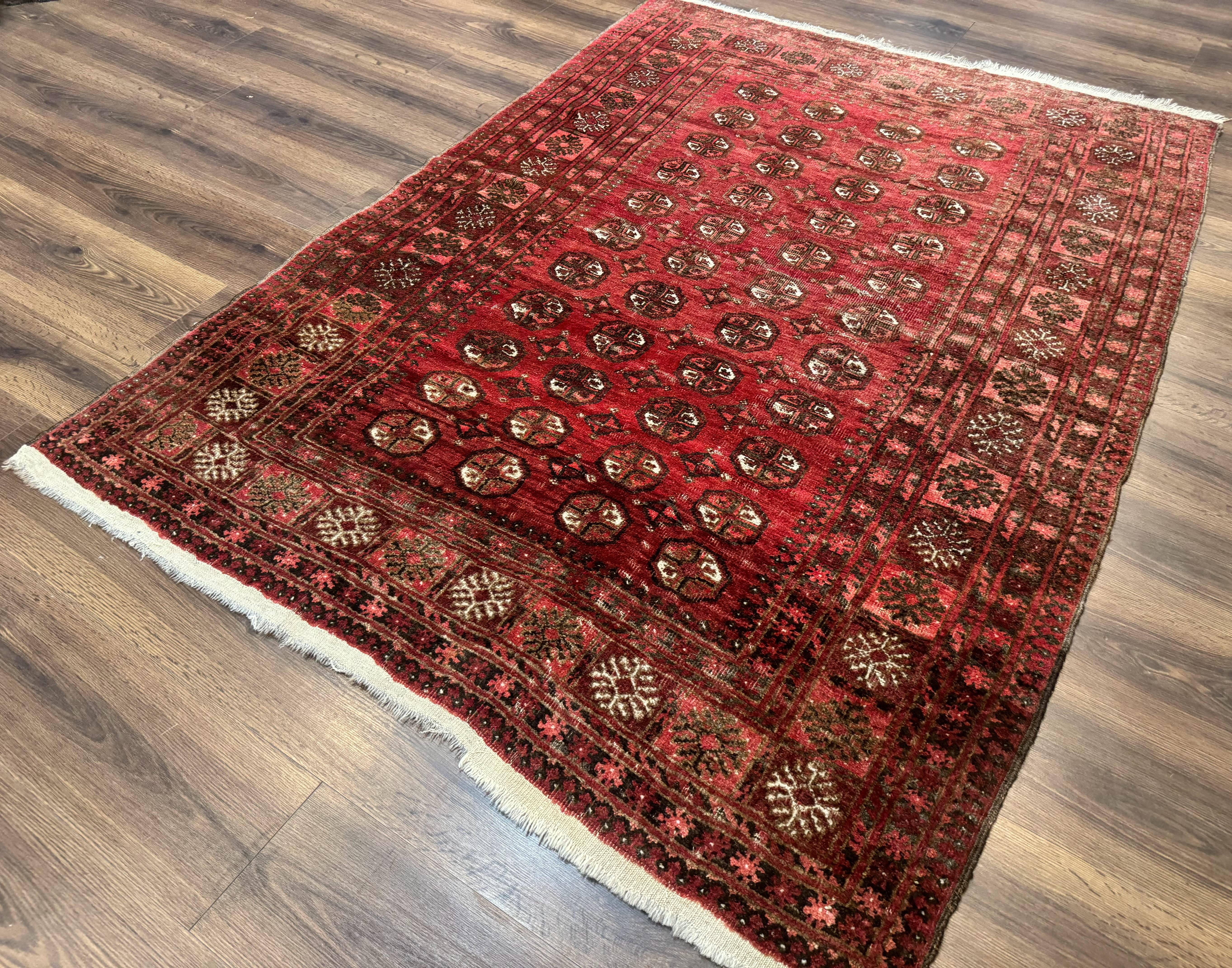 Antique Persian Turkoman Rug 5x6, Red - Jewel Rugs