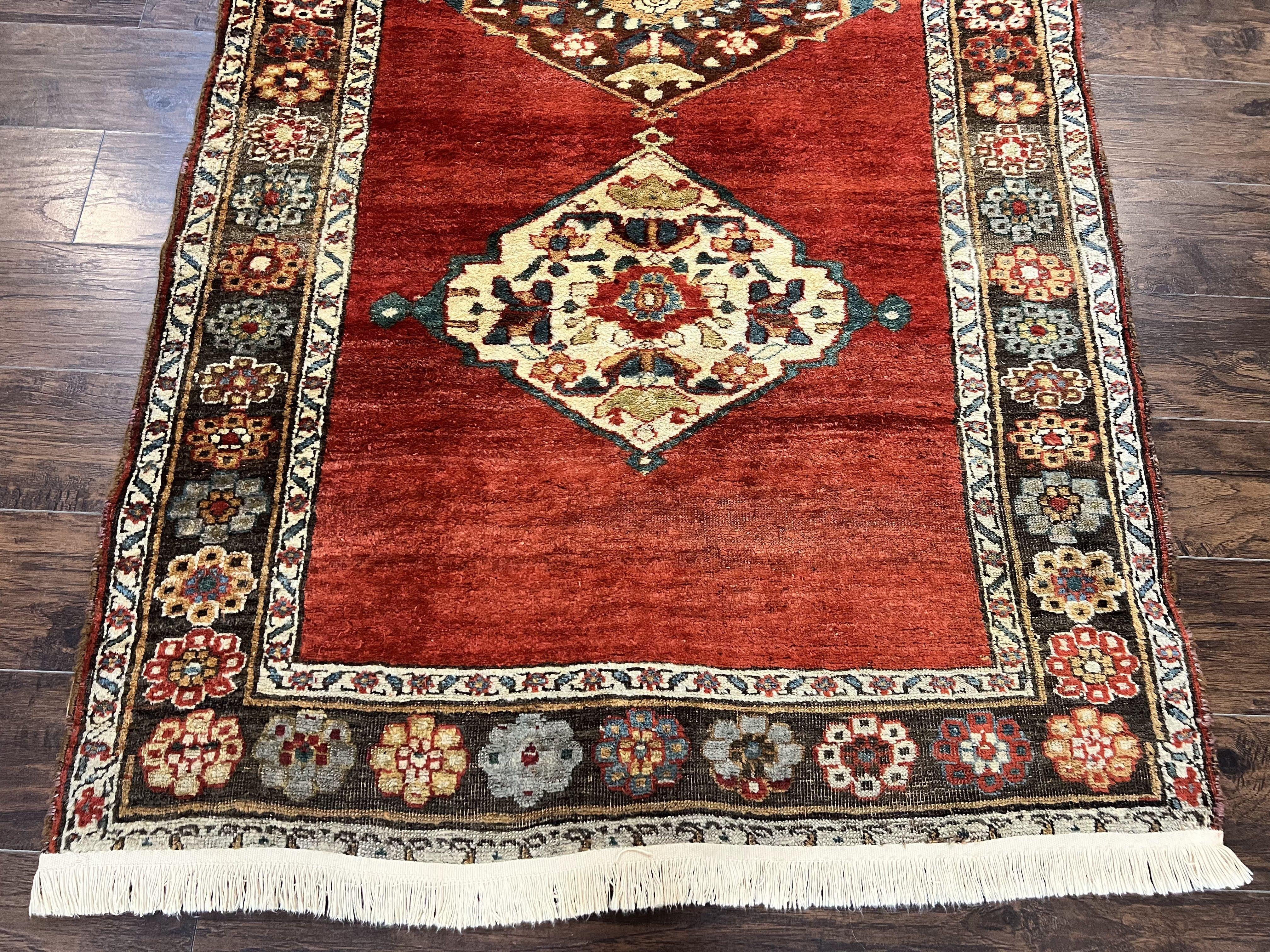 Antique Persian Bidjar Rug 4x8, Triple Medallions, Handmade Oriental Carpet, 1920s Rug, Wool Rug, Red - Jewel Rugs