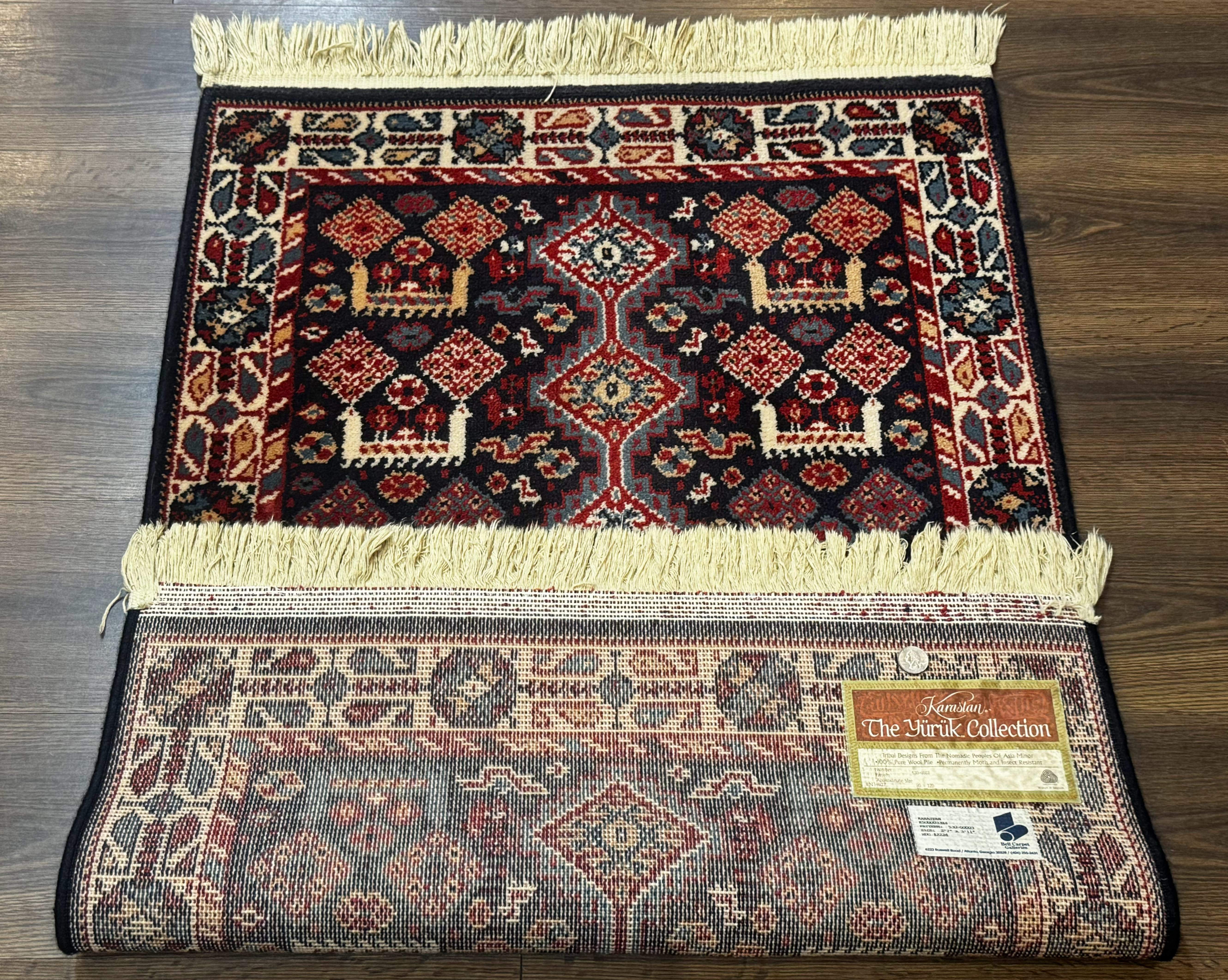 Small Karastan Rug 3x4, Yuruk Collection, Wool, Tribal, Geometric, Navy Blue - Jewel Rugs