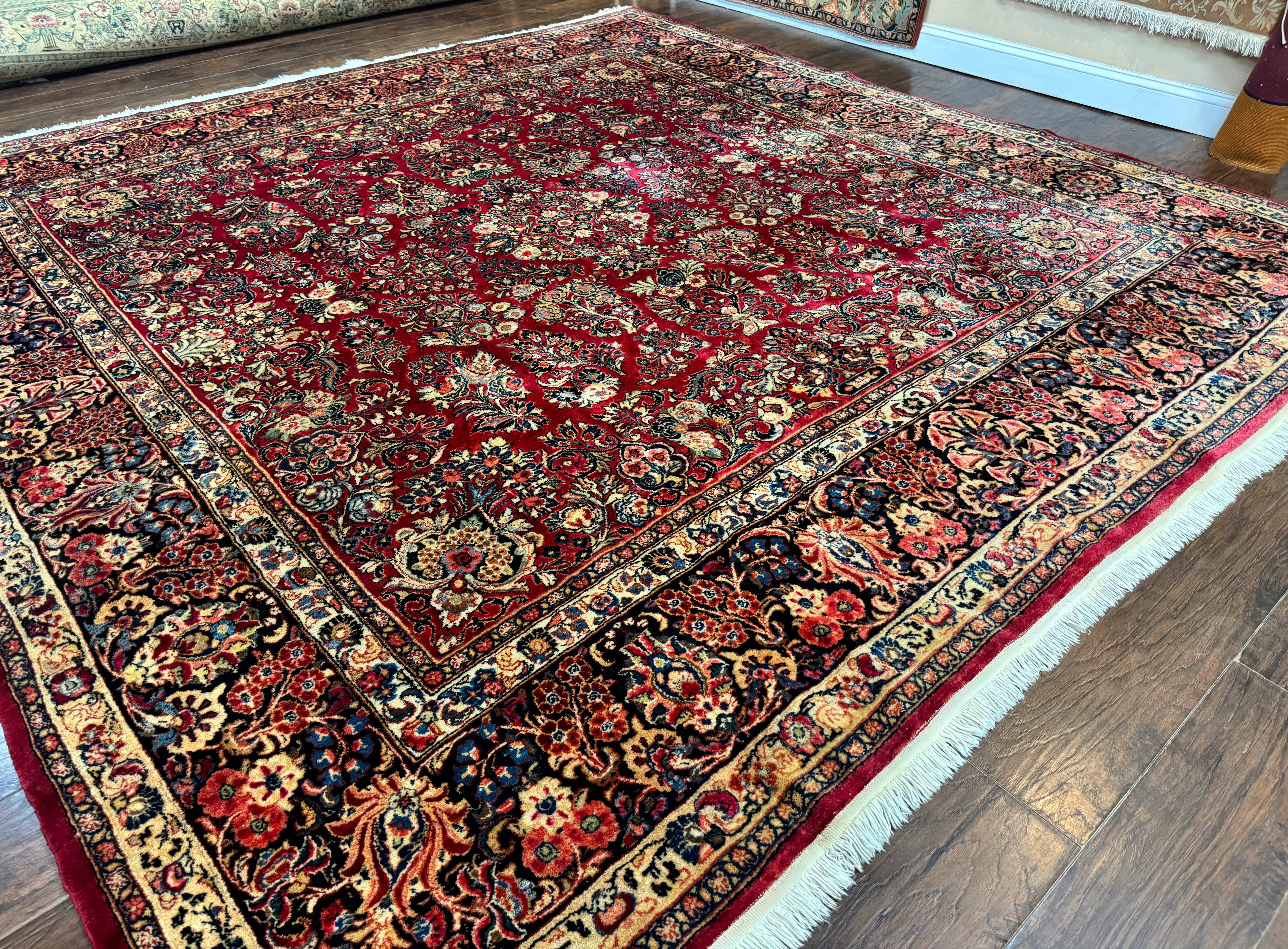 Persian Sarouk Rug 10x10, Square Persian Carpet, Red, Floral, Antique - Jewel Rugs