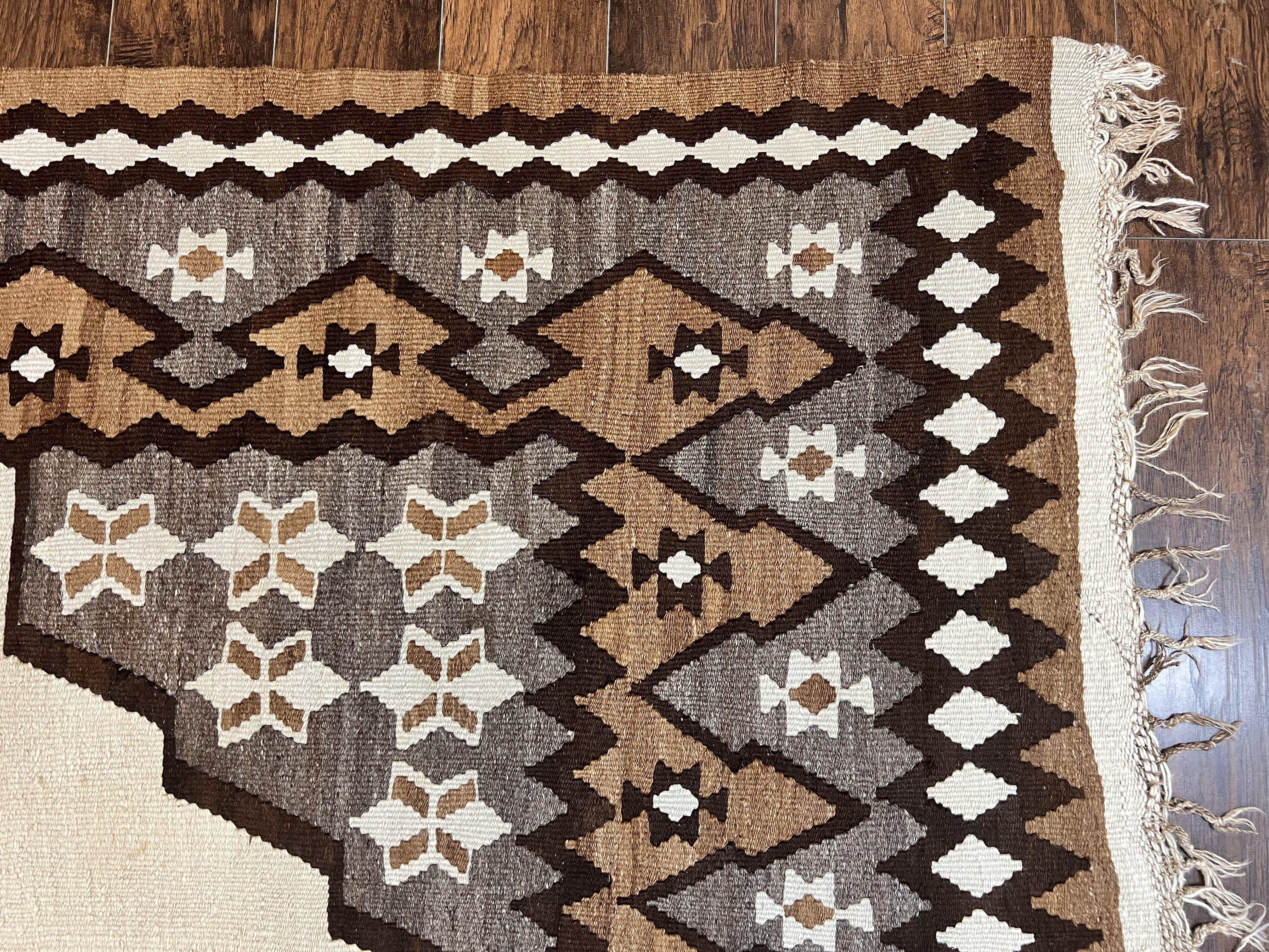 Antique Persian Fars Kilim Rug 8x11, Wool, Boho Tribal Persian Shiraz Flatweave Carpet, Semi Open Field, Geometric, Handmade, Vintage Semi Antique - Jewel Rugs