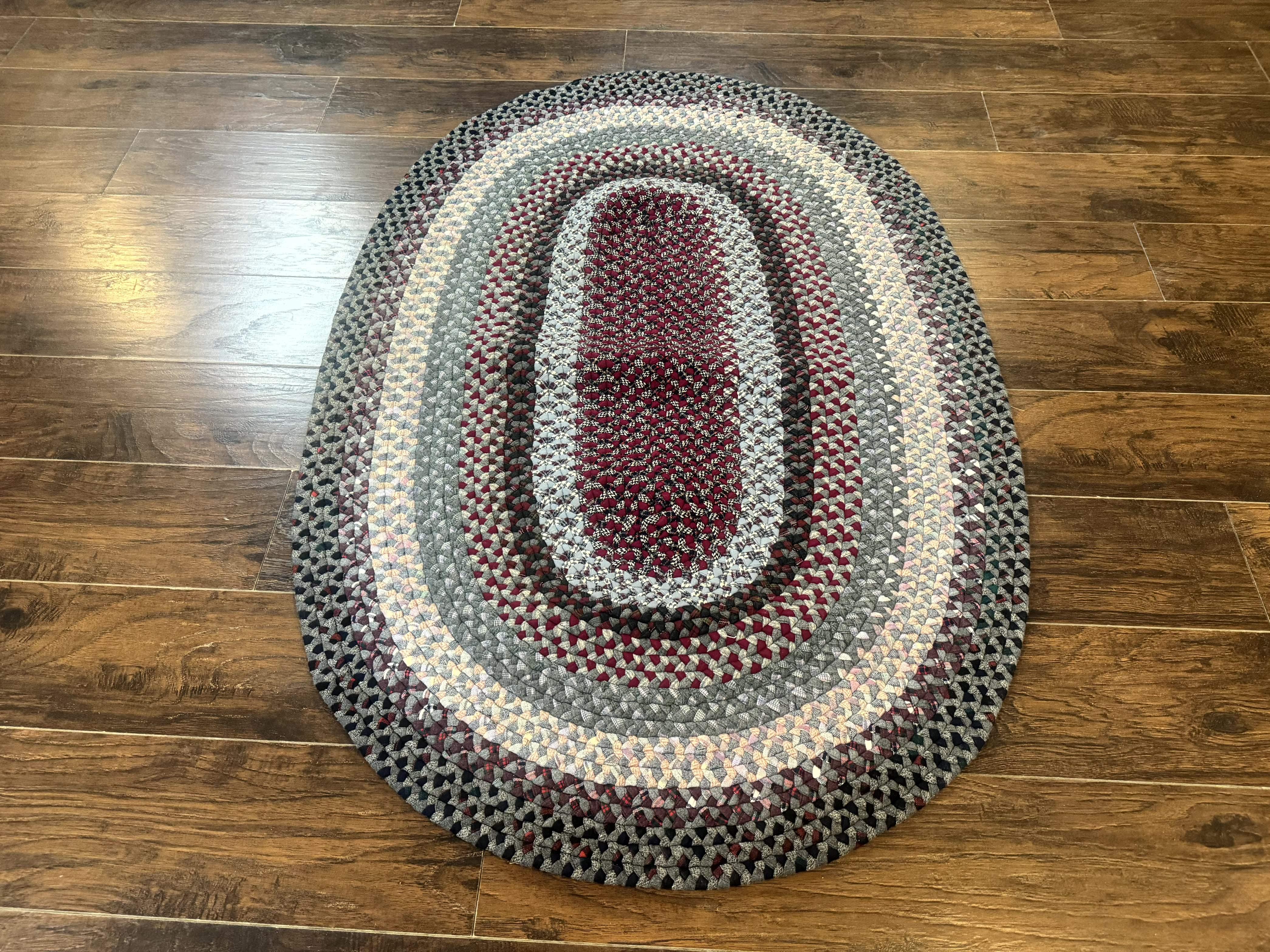 American Braided Rug 3x5, Multicolor, Vintage Mid Century Oval Braided Carpet - Jewel Rugs