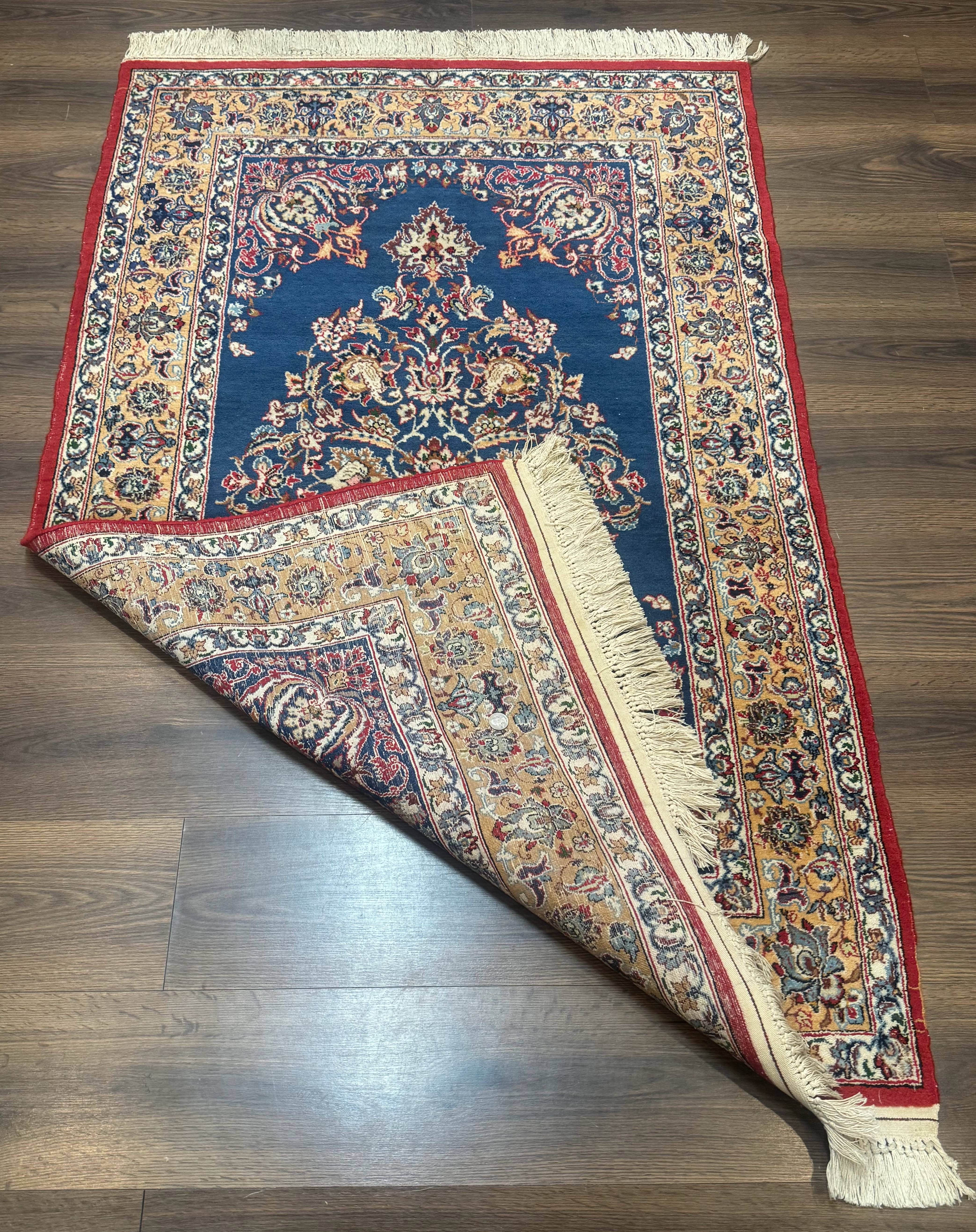 Blue Persian Qum Rug 3.6 x 5, Floral Medallion, Fine 310 KPSI - Jewel Rugs
