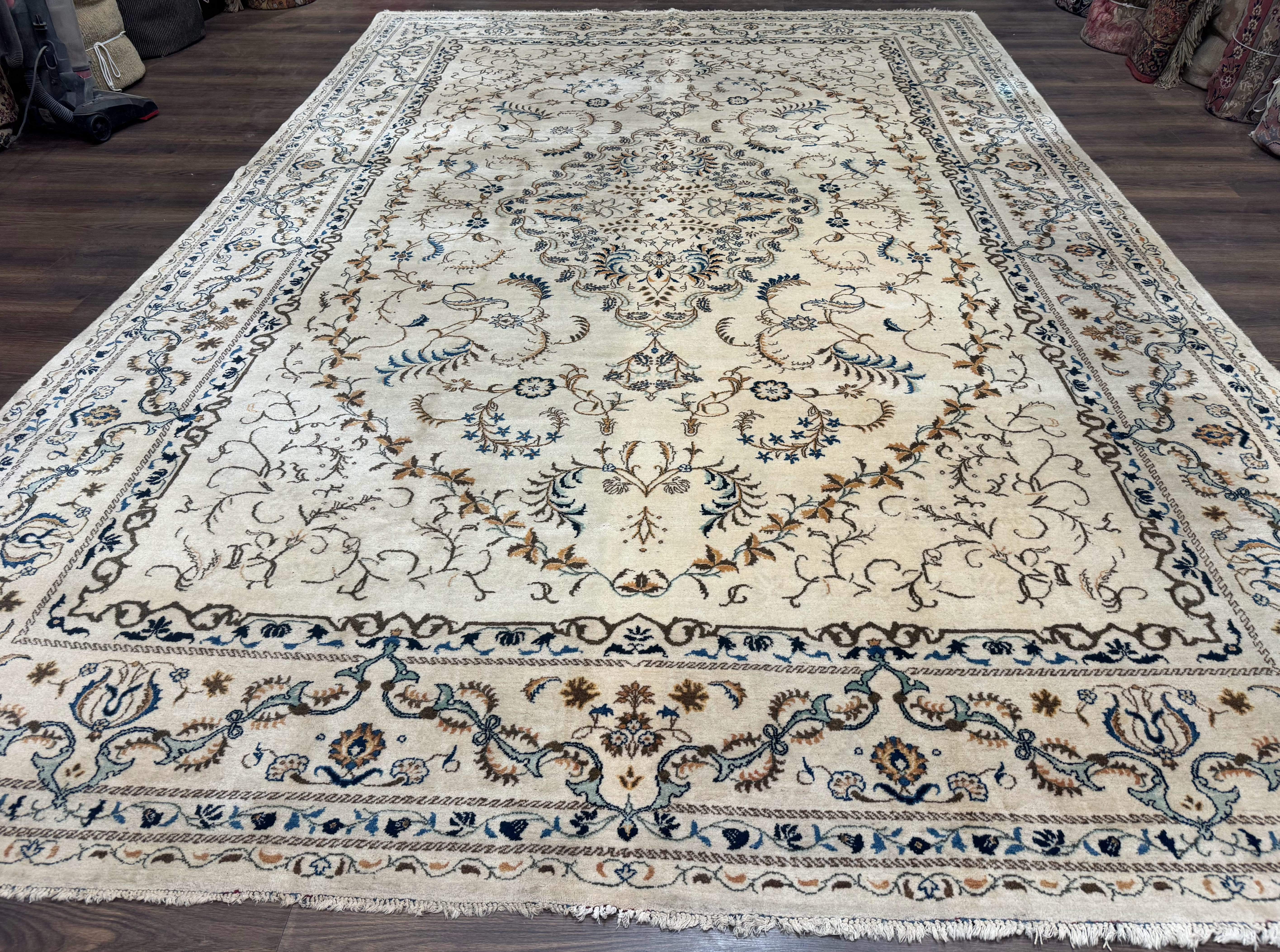 Persian Kashan Rug 9x13, Light Colors, Fine, Vintage, Hand Knotted, Wool - Jewel Rugs