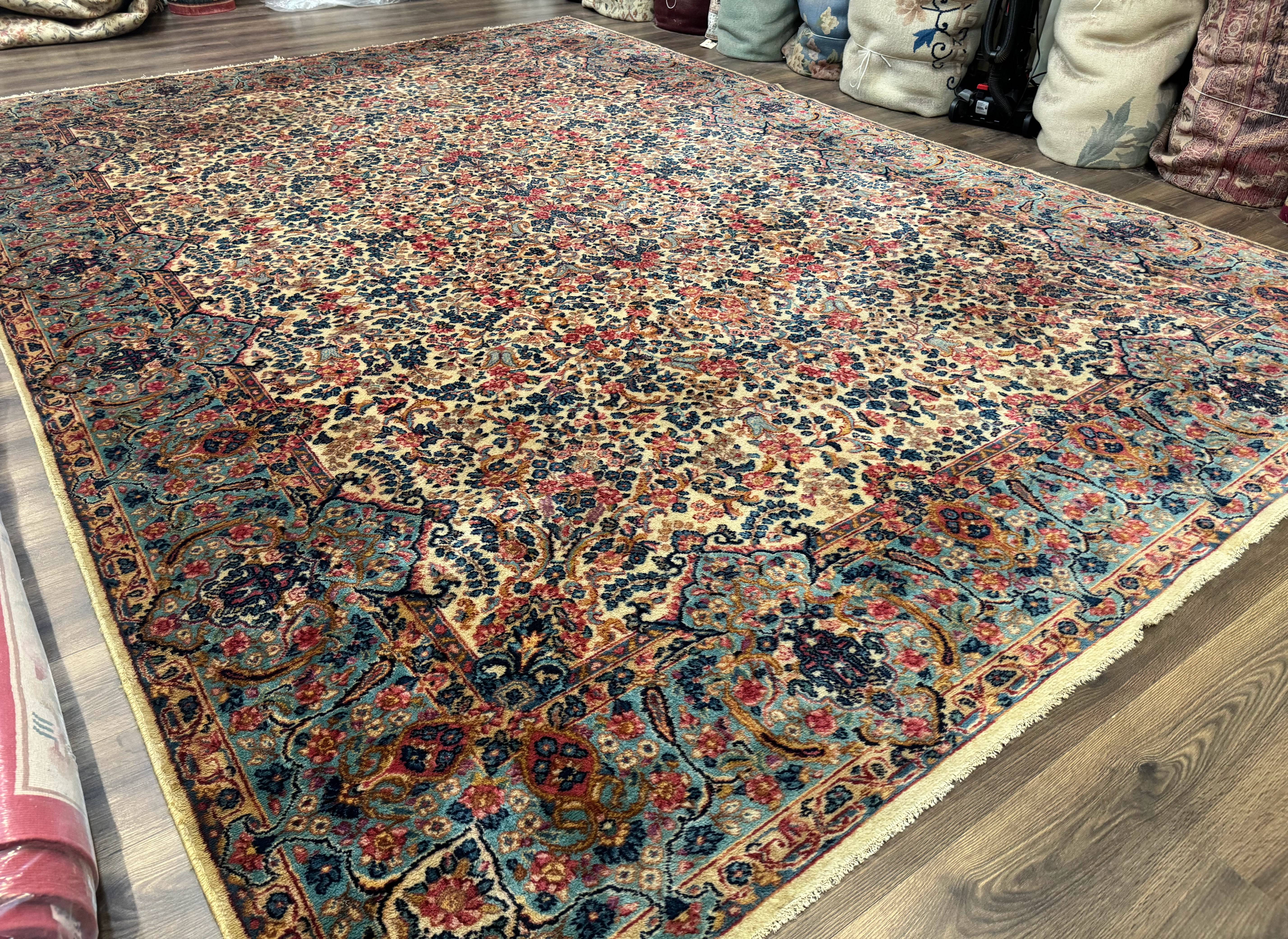 Antique Karastan Floral Kirman Rug 10x14, Wool Discontinued Karastan Carpet - Jewel Rugs