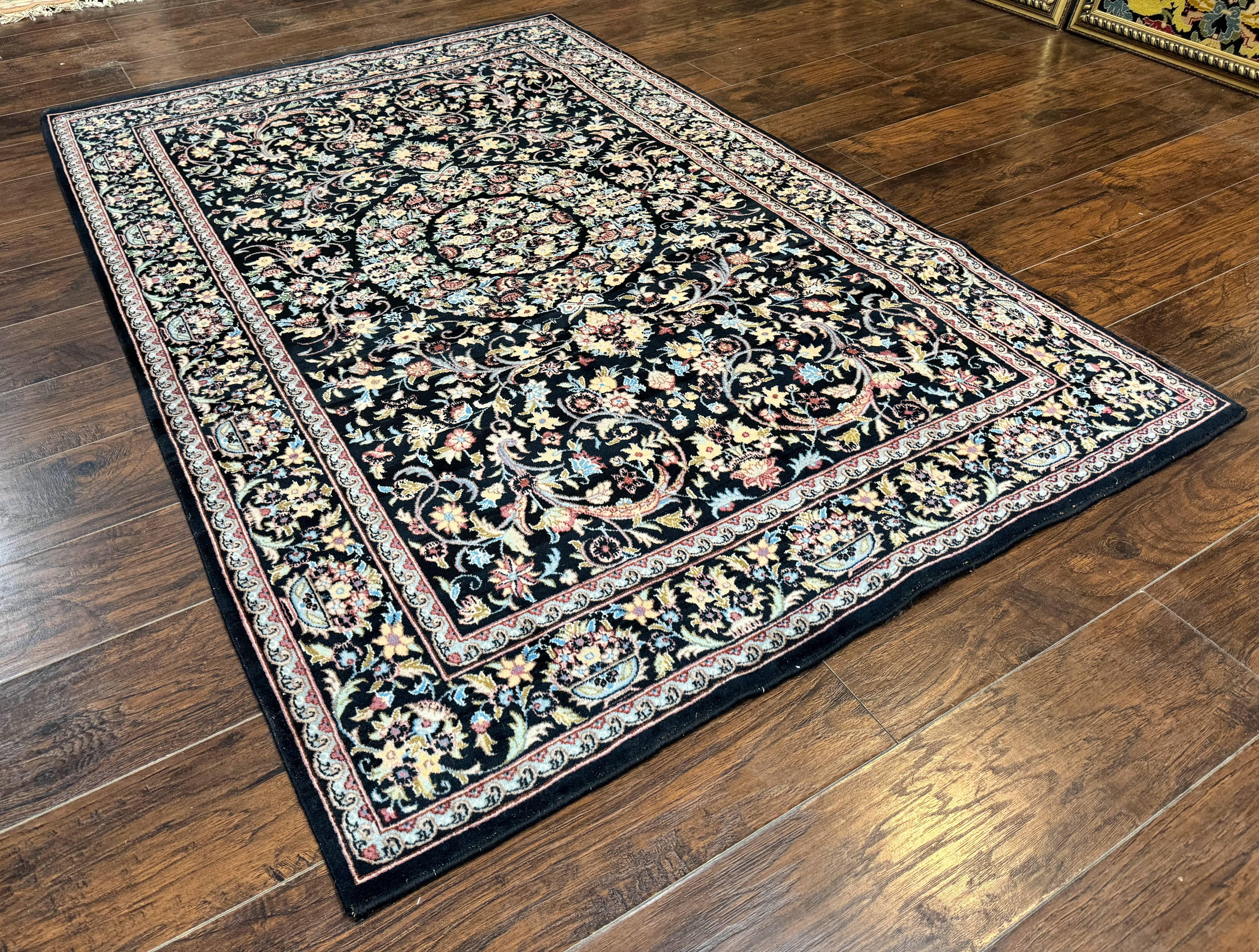 Pak Persian Rug 5x7, Floral, Colorful, Handmade Vintage Wool Rug, Finely Hand Knotted 225 KPSI, Black - Jewel Rugs