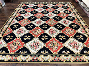 Large Stark Area Rug 9.6 x 11.7, Custom Vintage Stark Carpet, Red Black Ivory, European Design, Panels, Florals