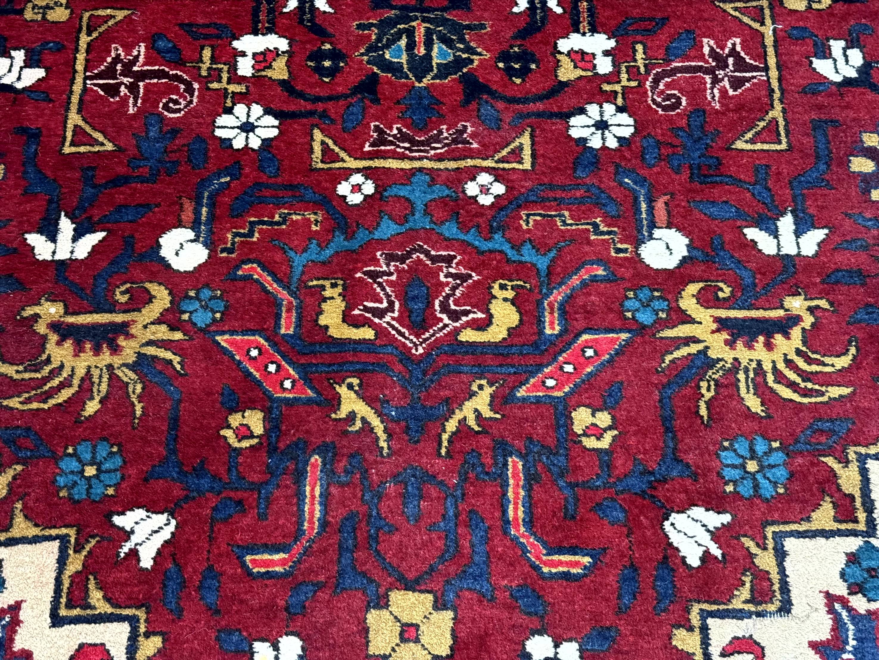 Persian Bakhtiari Rug 4.8 x 11, Wide Tribal Runner, Red Ivory and Blue, Vibrant Colors, Antique, Wool, Rare - Jewel Rugs
