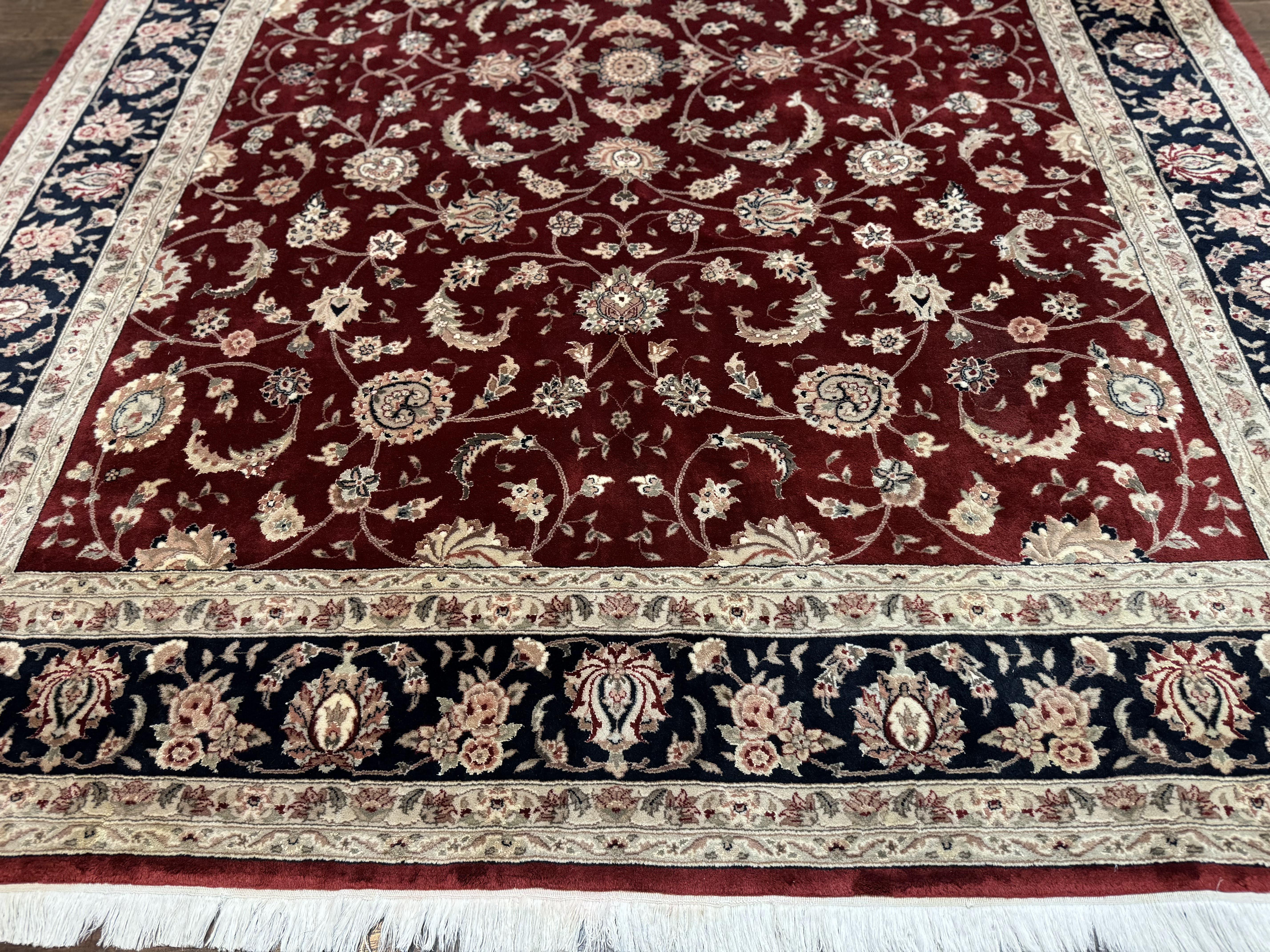 Maroon Persian Area Rug 8x10, Floral Allover, Pak Persian, Wool and Silk Highlights, Traditional Oriental Carpet - Jewel Rugs