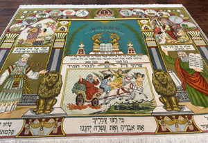 Persian Jewish Pictorial Rug 6.7 x 5, Handmade, Kork Wool Silk Highlights, Moses 12 Tribes 10 Commandments, Biblical Torah Scenes & Verses, Rare, Persian Tabriz, Fine
