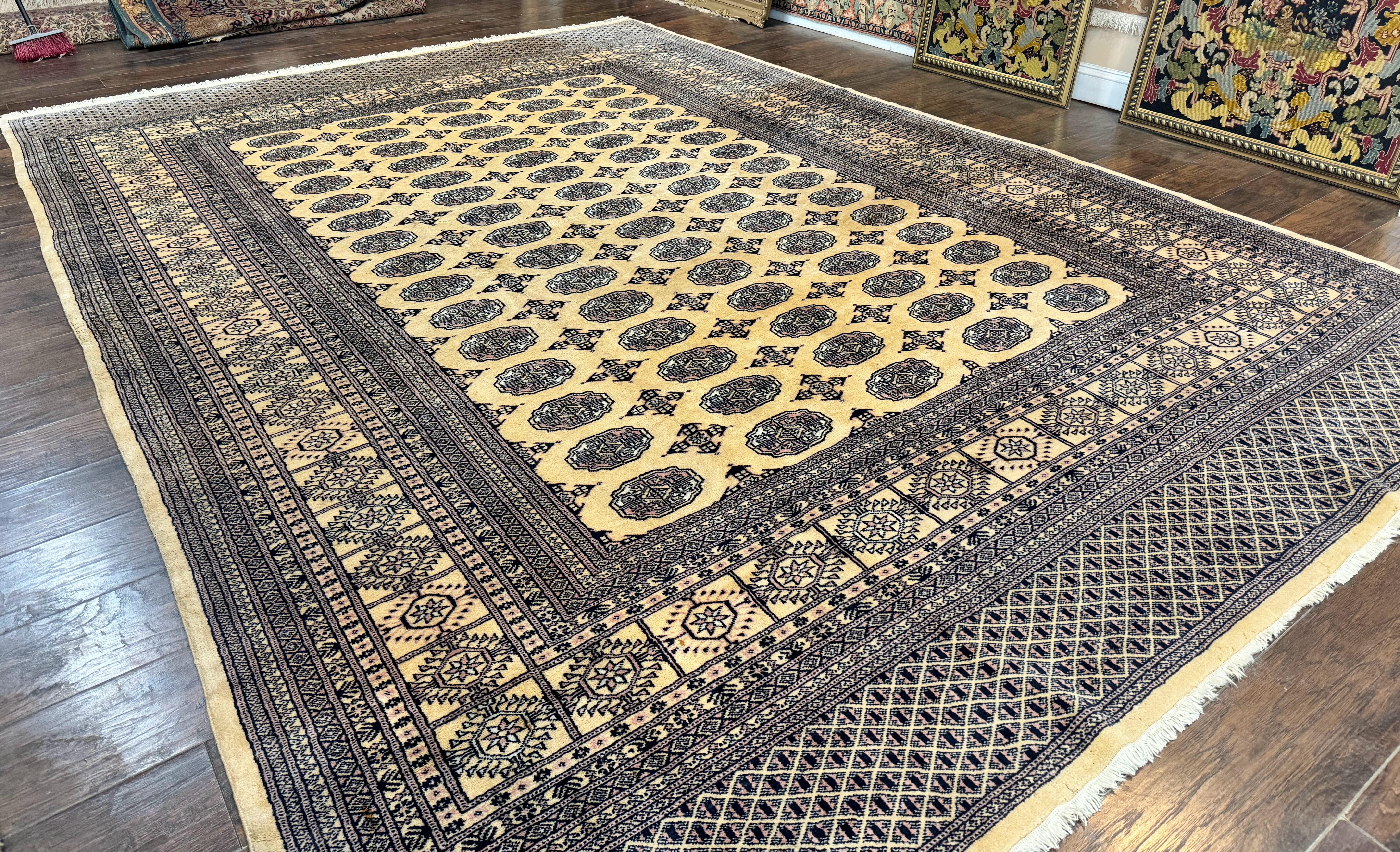 Pakistani Bokhara Turkoman Rug 9x11, Cream, Handmade Wool Vintage Carpet - Jewel Rugs