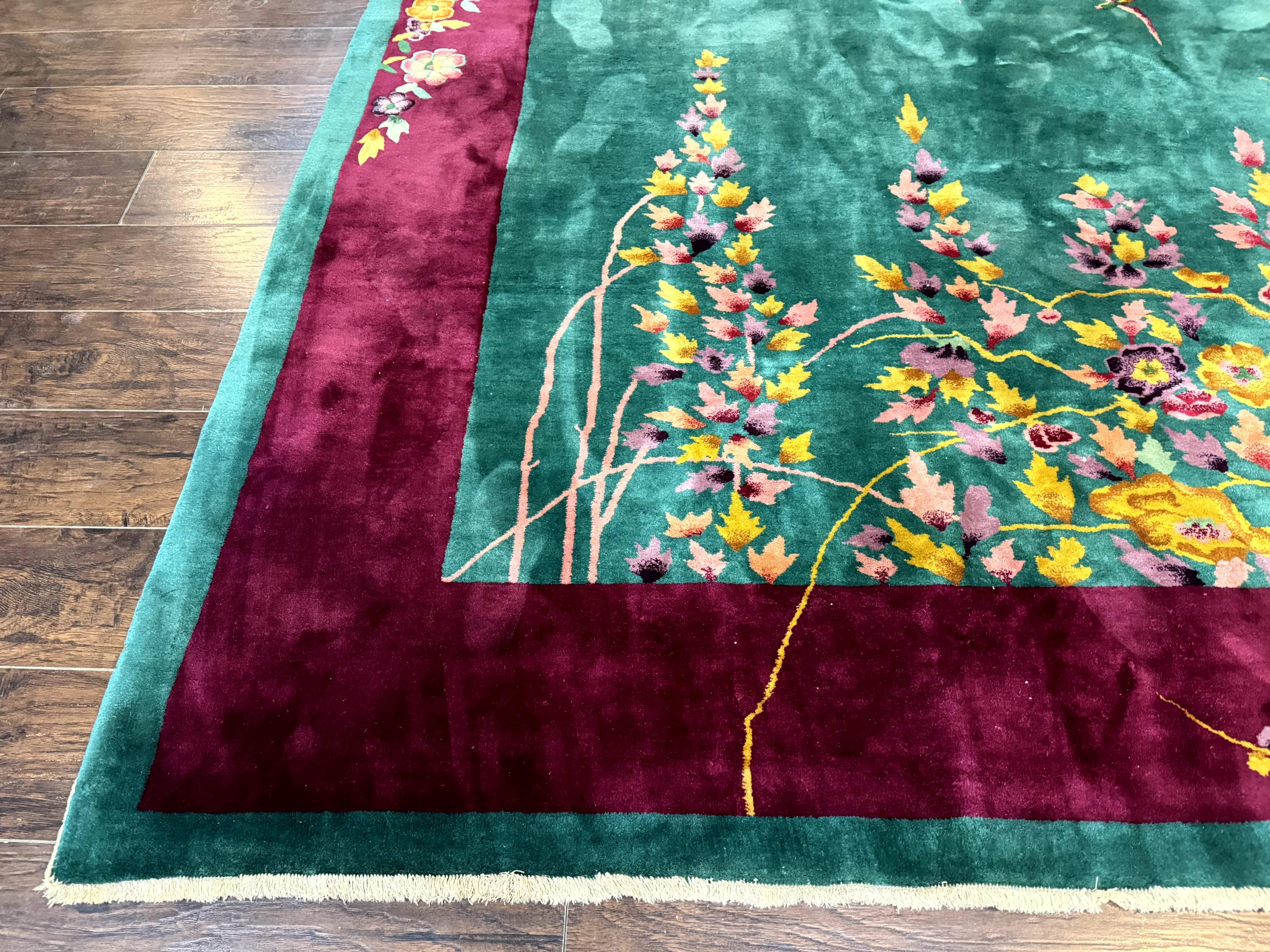 Antique Chinese Art Deco Rug 8x10 - Green Nichols Wool Rug - Jewel Rugs