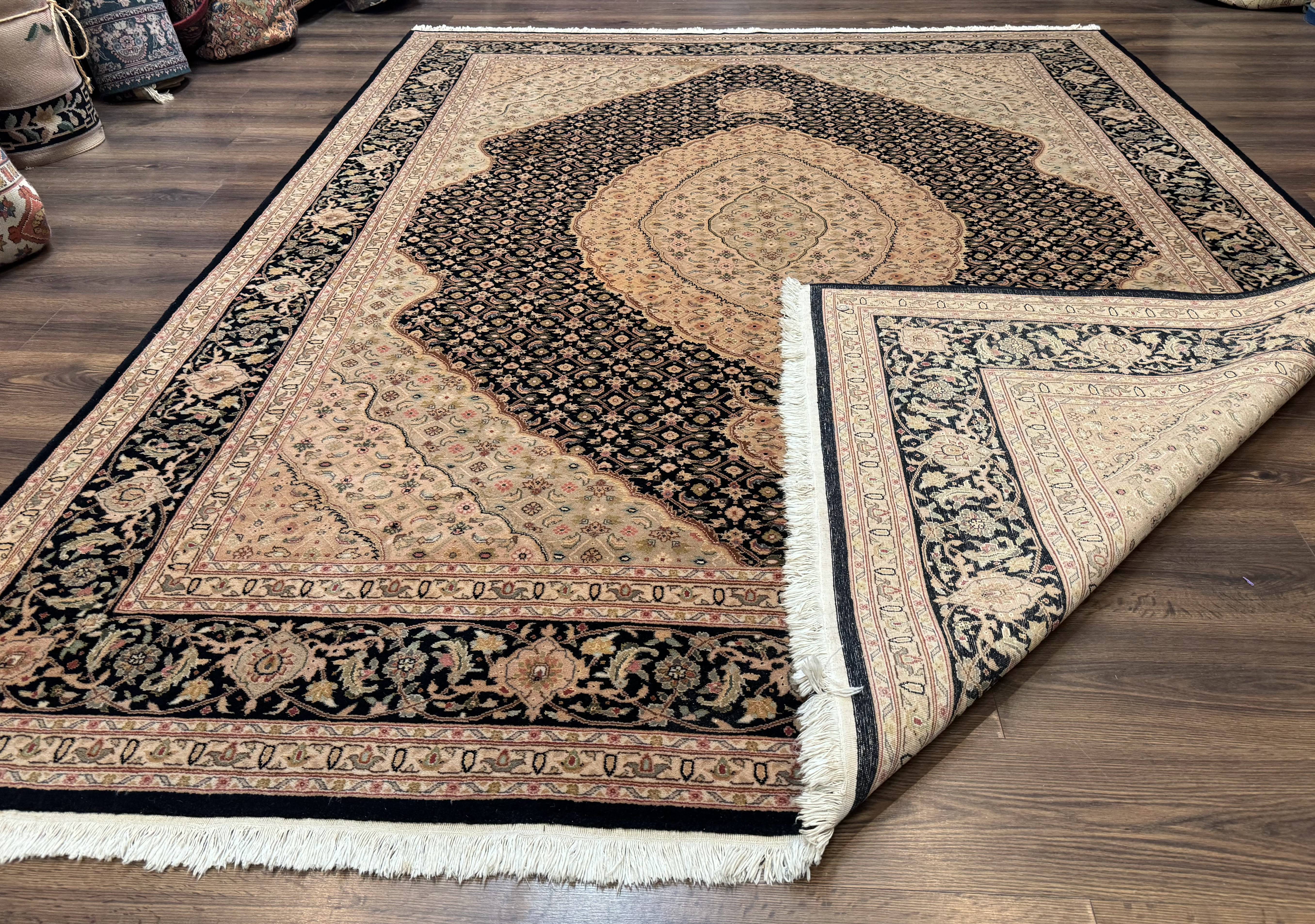 Sino Persian Rug 8x10, Herati Mahi Pattern, Fine 170 KPSI, Black, Wool and Silk Highlights - Jewel Rugs