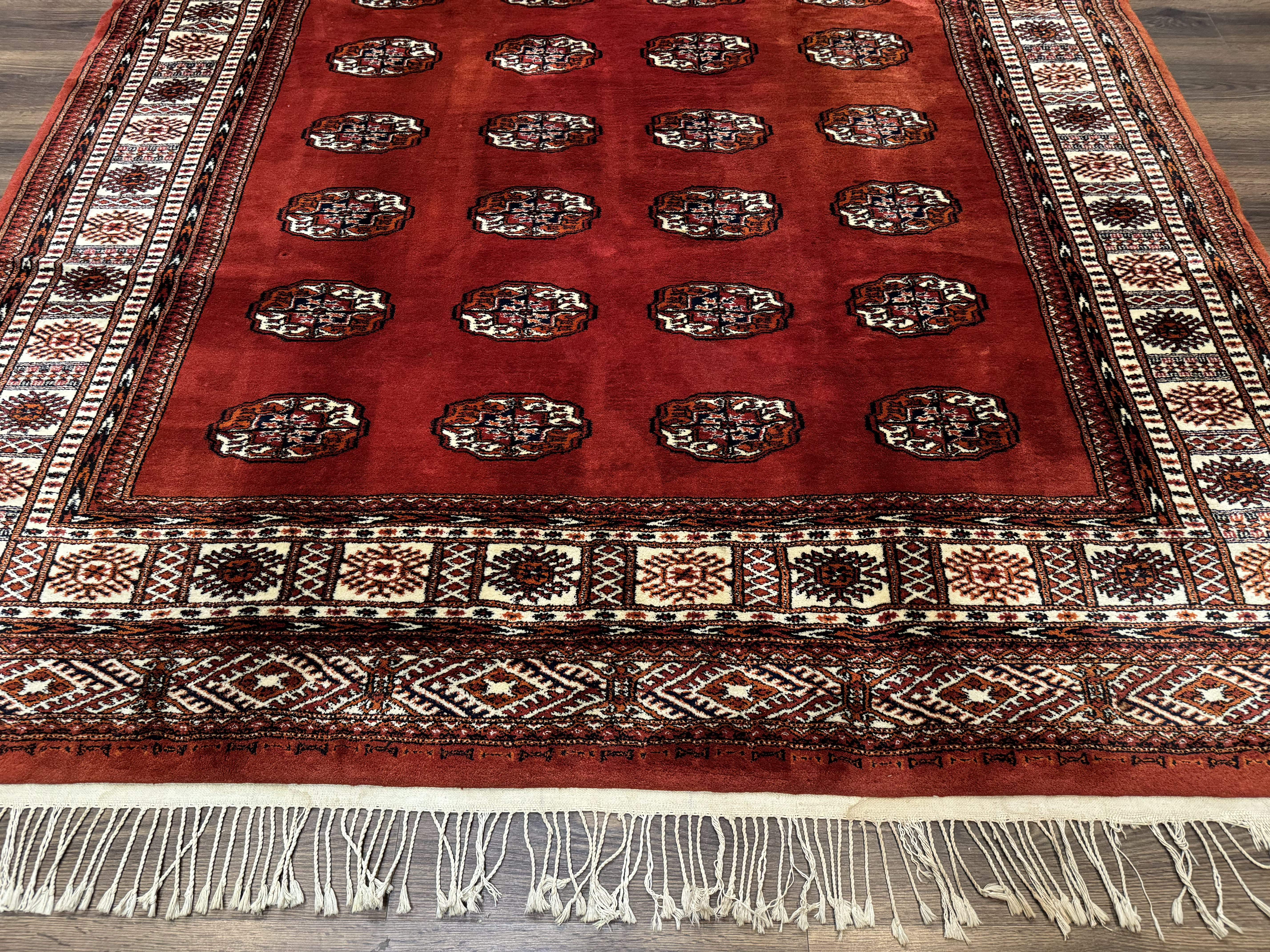 Red Pakistani Bokhara Turkoman Rug 7x9 – Very Fine 340 KPSI, Signed By Master Weaver, Vintage, Wool - Jewel Rugs