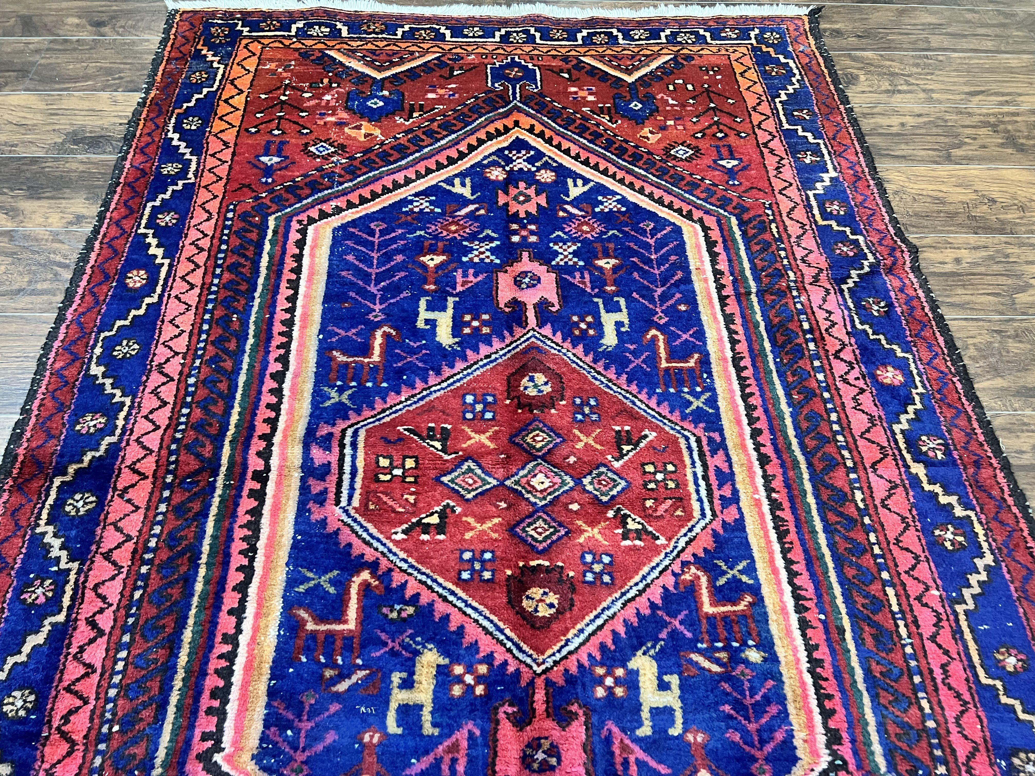 Persian Tribal Rug 5x7, Wool Handmade Vintage Hamadan Nahavand