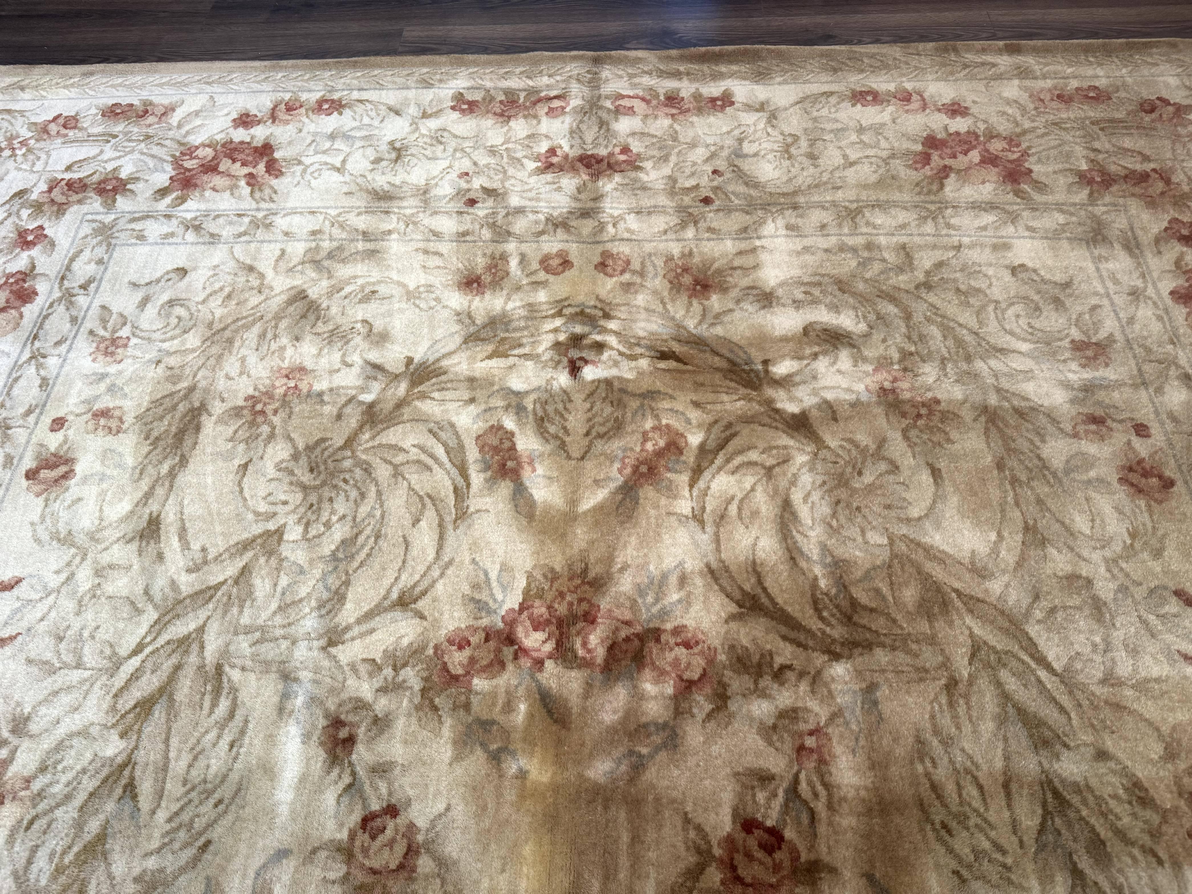 Chinese Aubusson Wool Rug 10x14, European Design, Thick Wool Pile - Jewel Rugs