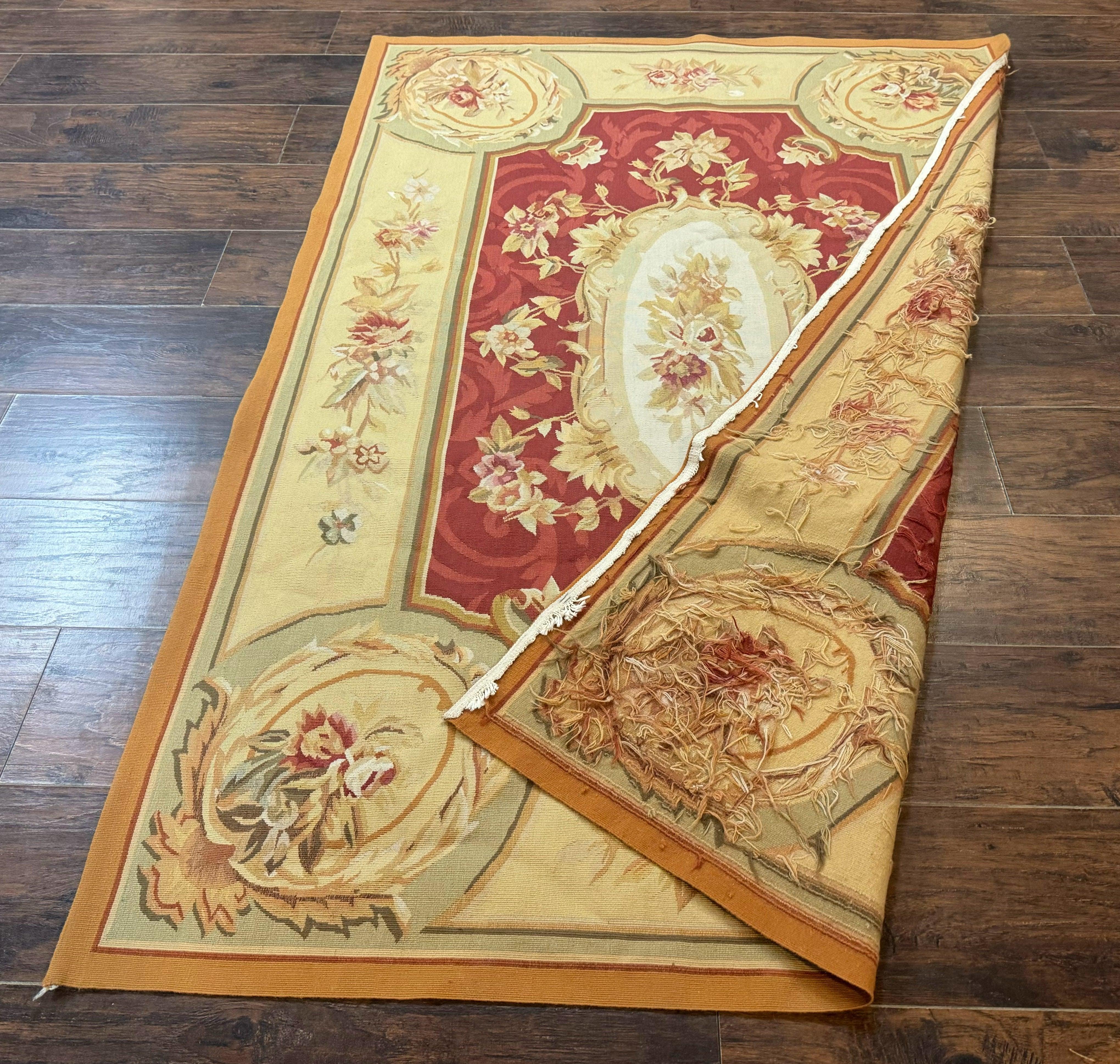 Aubusson Rug 4x6, Red, Floral, European Design, Vintage, Wool - Jewel Rugs
