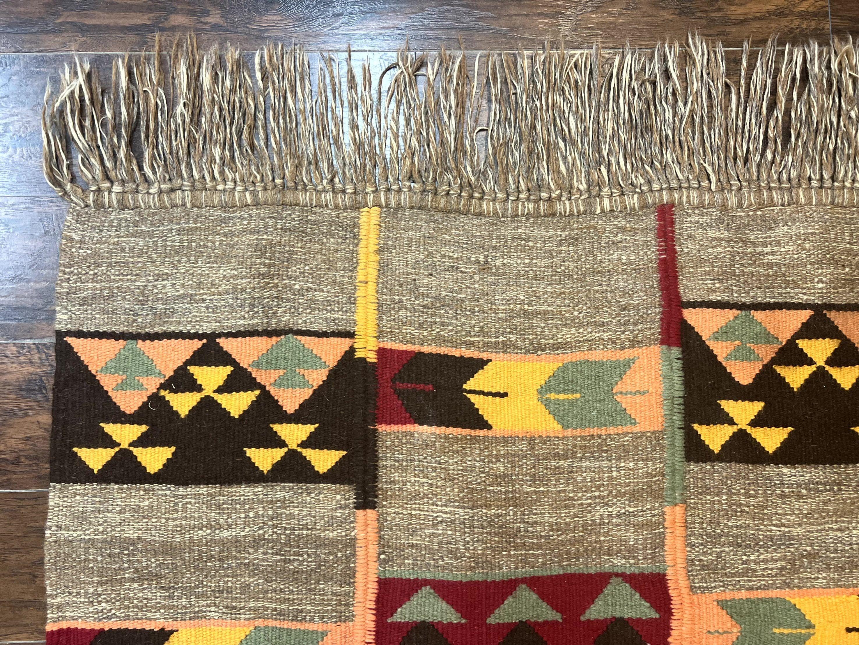 South American Flatweave Rug, Gray, Handmade Vintage Wool Bohemian Blanket - Jewel Rugs