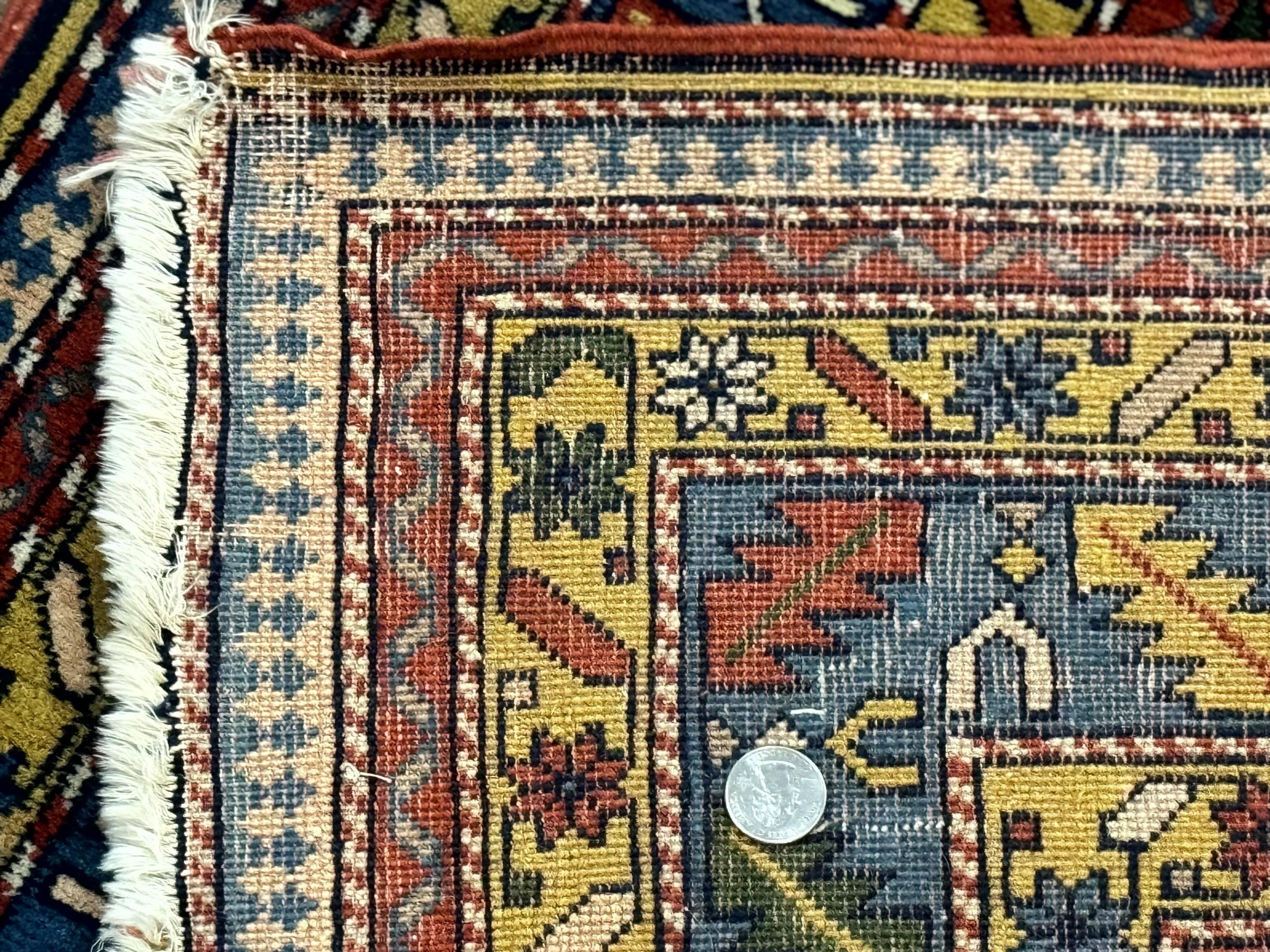 Colorful Persian Ardabil Rug 4x7, Red Blue Gold, Geometric Caucasian Design, Vintage - Jewel Rugs