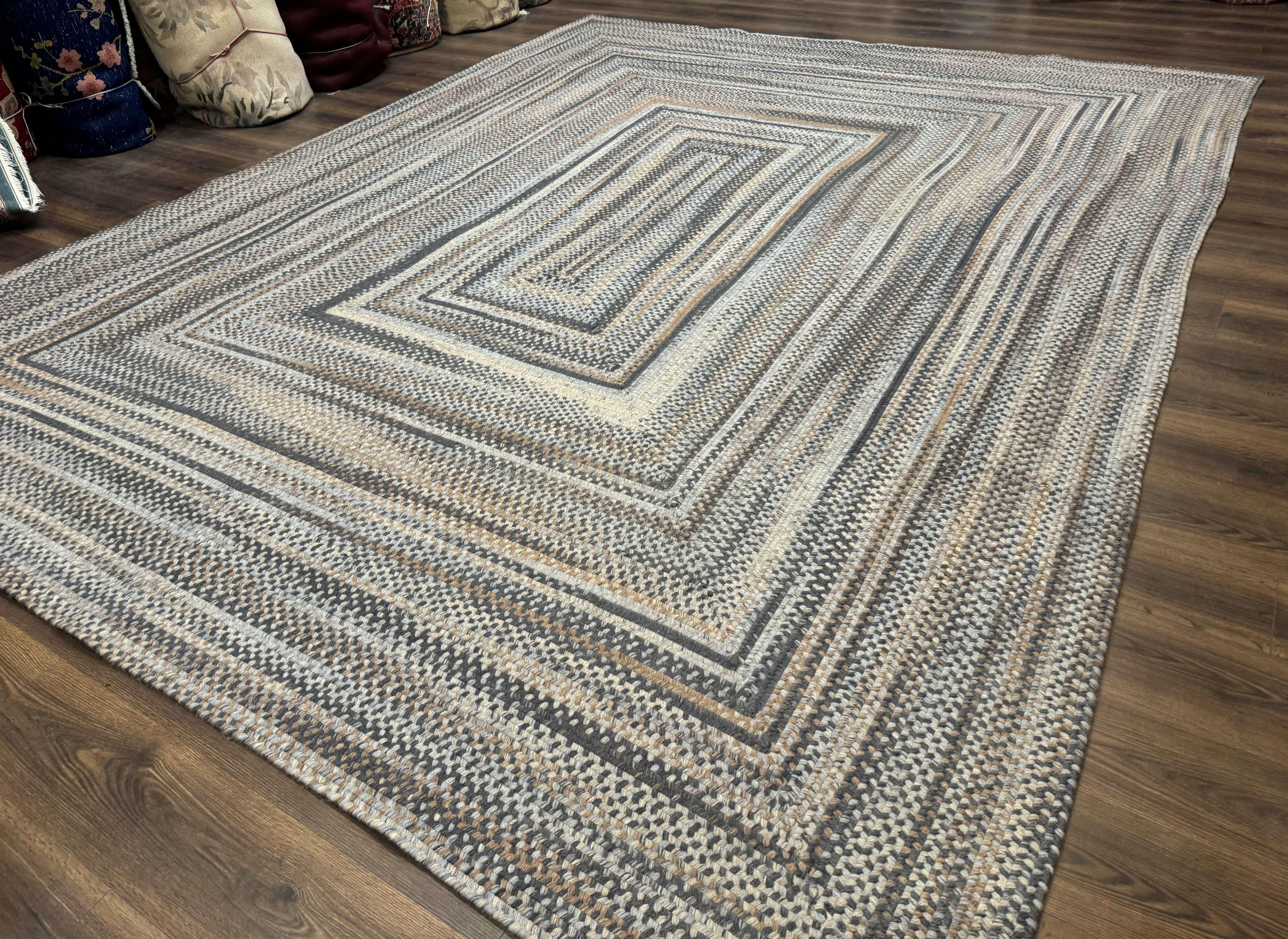 Large American Braided Rug 10x13, Multicolor, Vintage Braided Carpet, Rare Size - Jewel Rugs