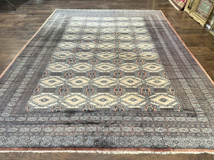 Turkoman Bokhara Rug 8x11, Camel Hair Color, Handmade Vintage Wool Pakistani Carpet