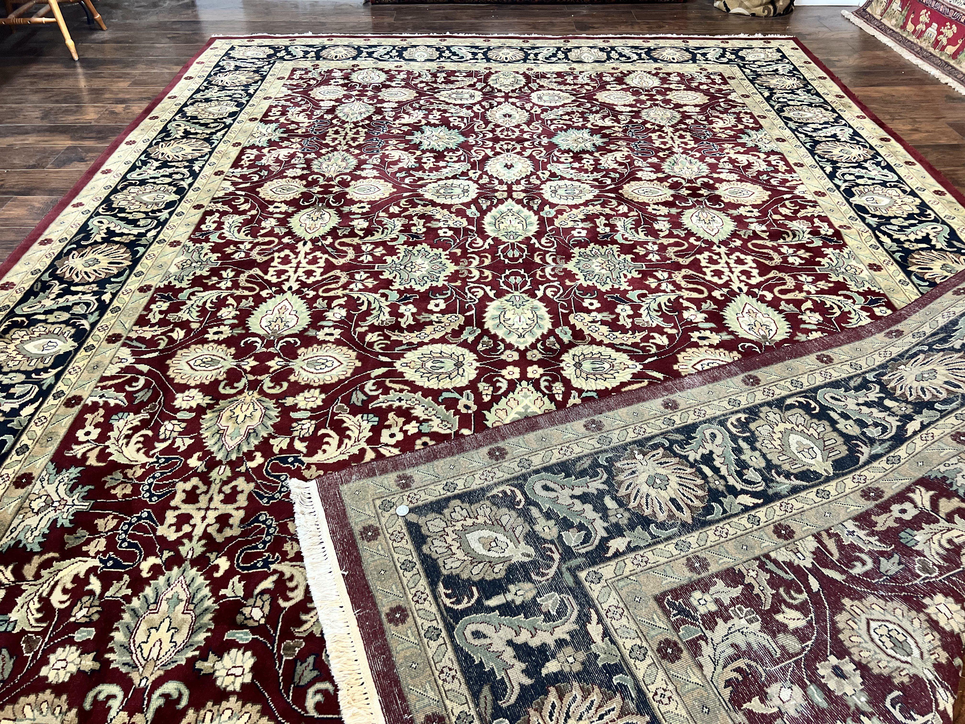 Indo Persian Rug 10x14, Floral Allover, Maroon, Handmade Hand Knotted VIntage Wool Rug, Large Oriental Carpet - Jewel Rugs