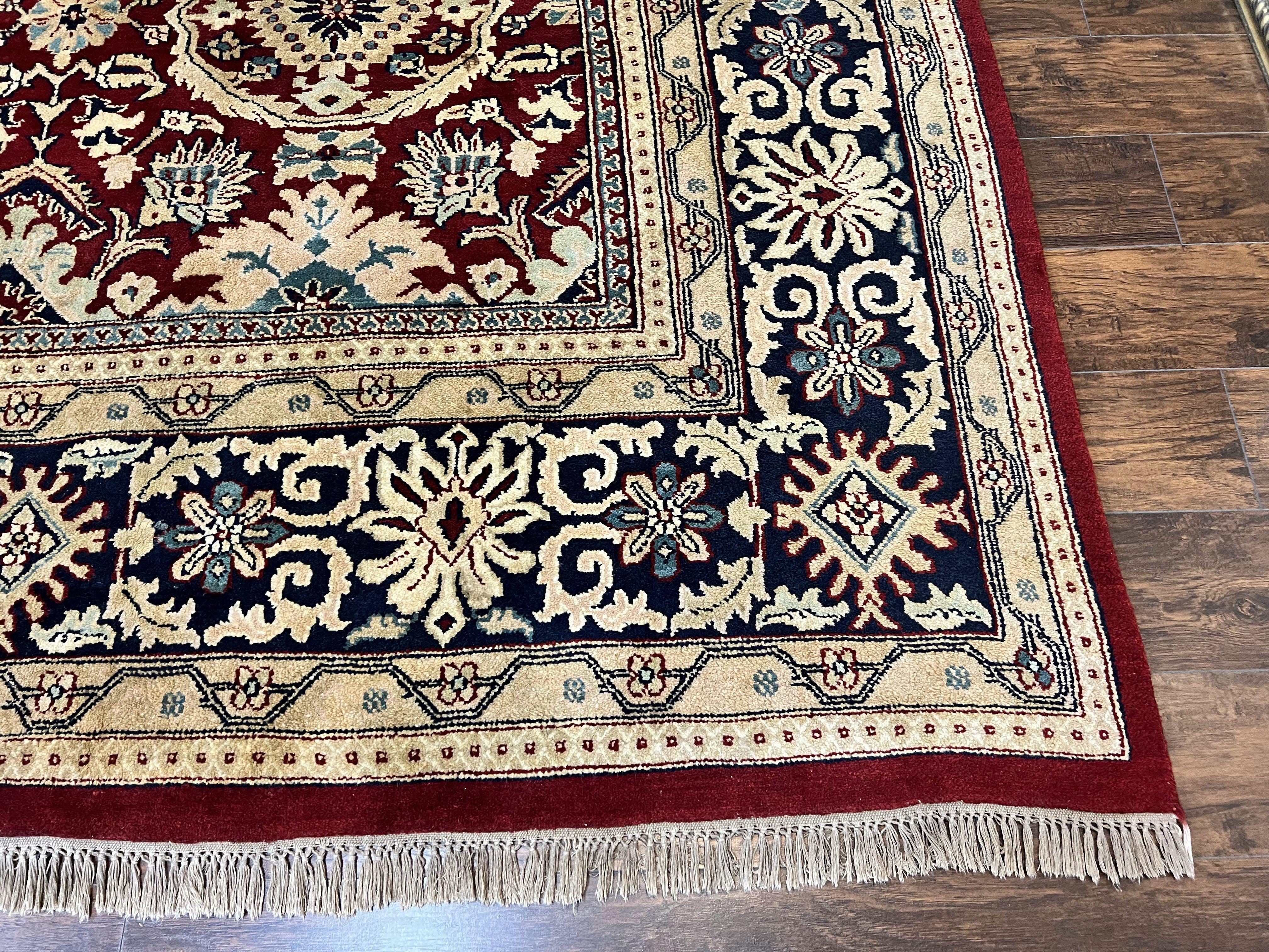 Extra Large Indian Agra Rug 11x15, Floral Allover, Maroon, Hand Knotted Handmade Vintage Oriental Carpet, Palace Sized - Jewel Rugs