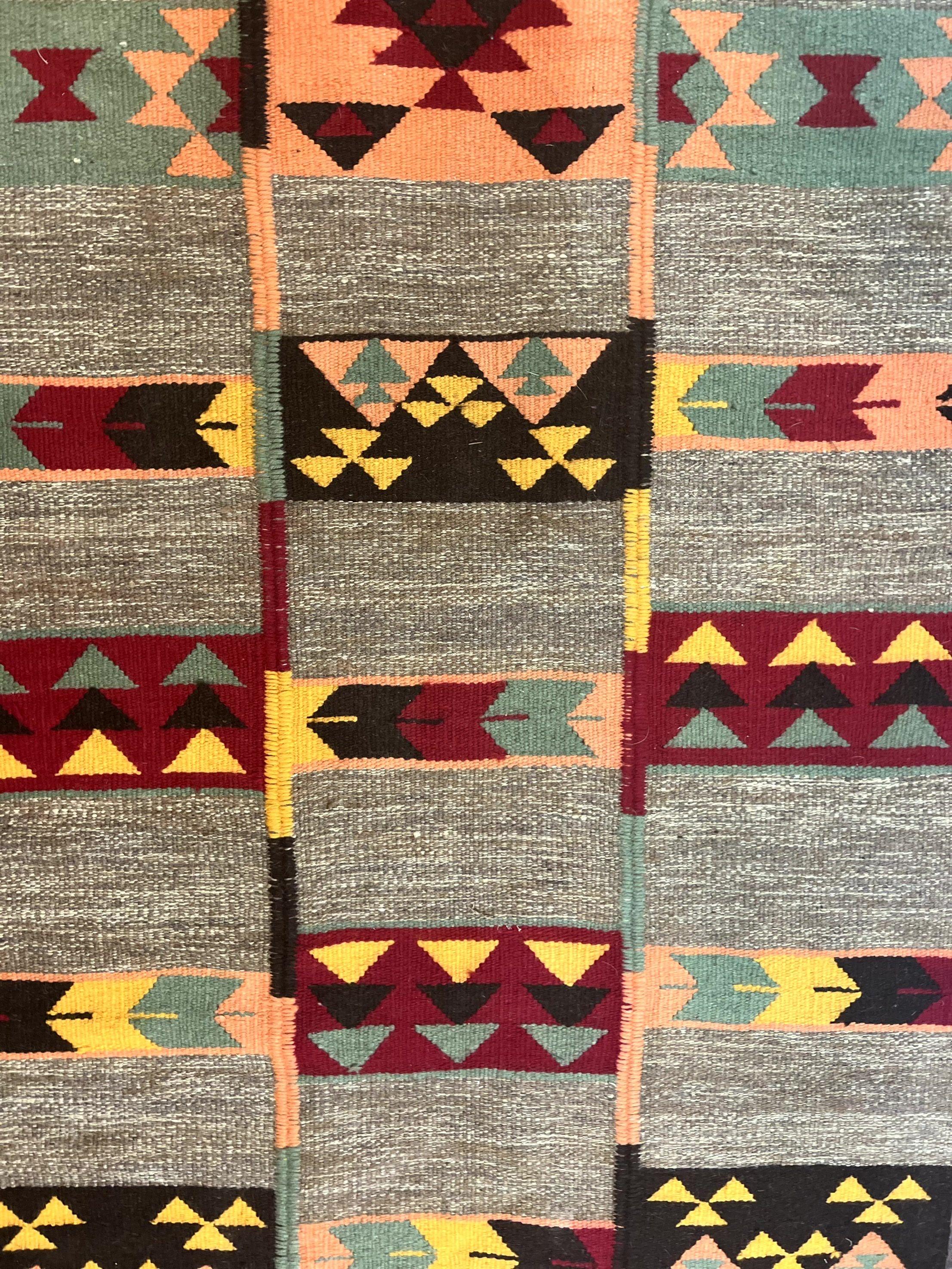 South American Flatweave Rug, Gray, Handmade Vintage Wool Bohemian Blanket - Jewel Rugs