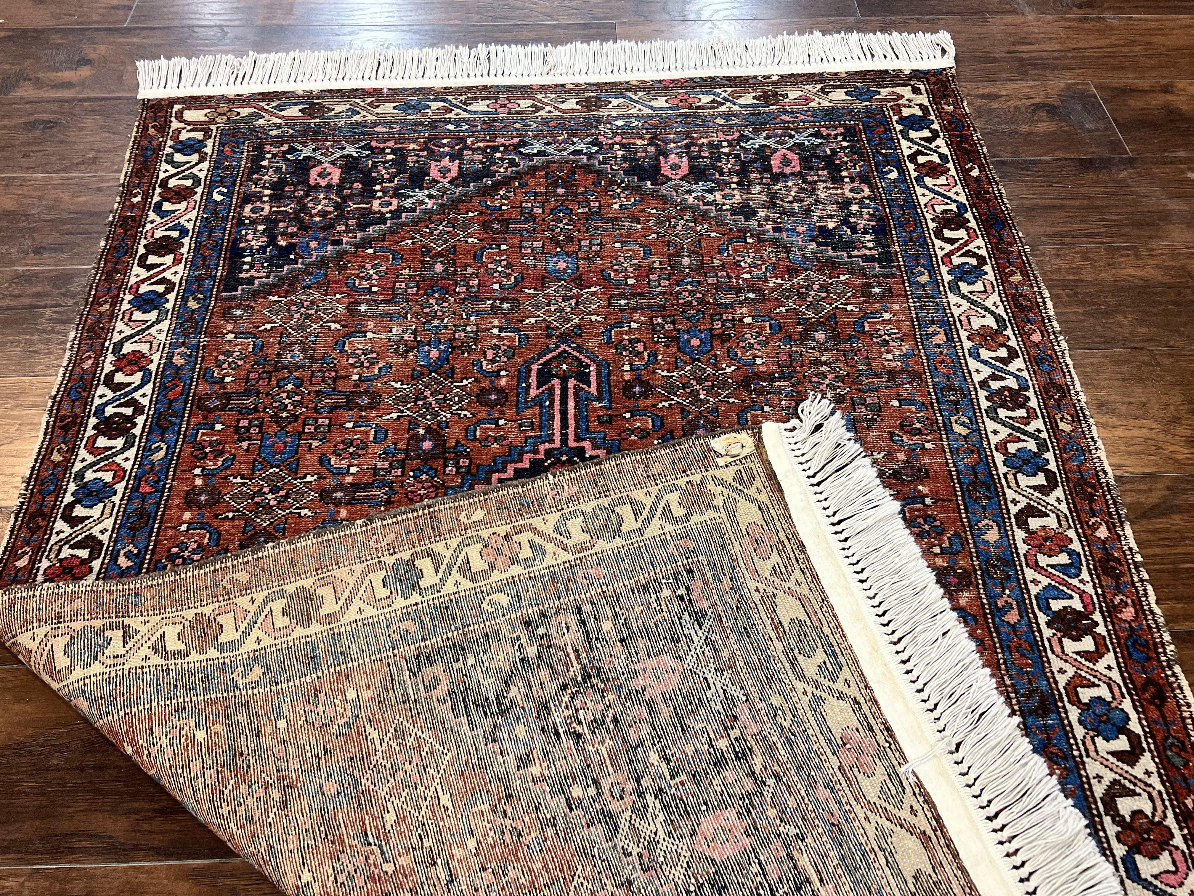 Red Persian Hamadan Rug 4x6, Wool Handmade Antique Carpet, Geometric Medallion Rug, Oriental Rug 4 x 6, Persian Tribal Rug, Hand Knotted Rug - Jewel Rugs