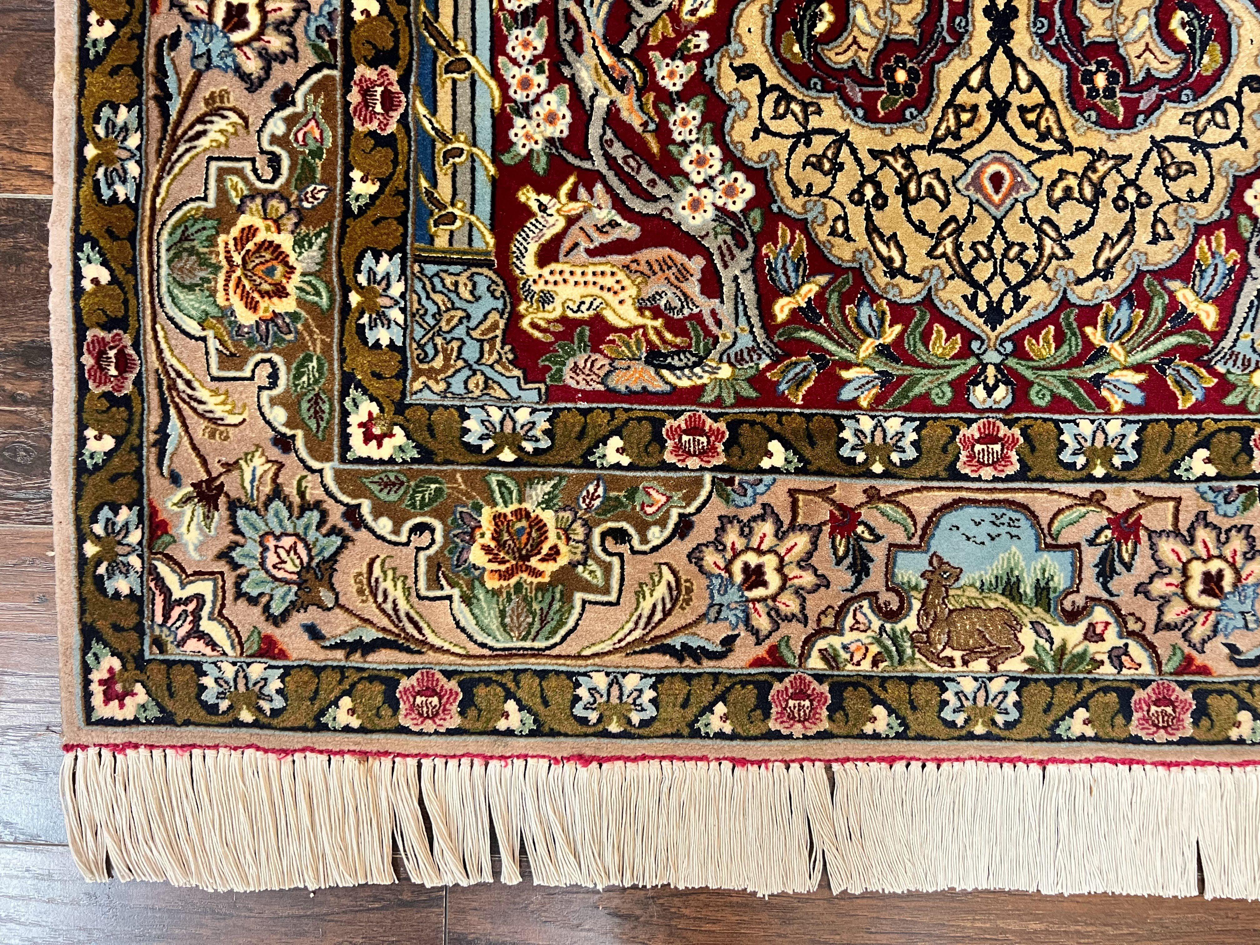 Marvelous Persian Isfahan Rug 3.7 x 5.6, Tree of Life and Animal Pictorials, Handmade Vintage Super Fine 600 KPSI, Kork Wool Silk Highlights, Rare - Jewel Rugs