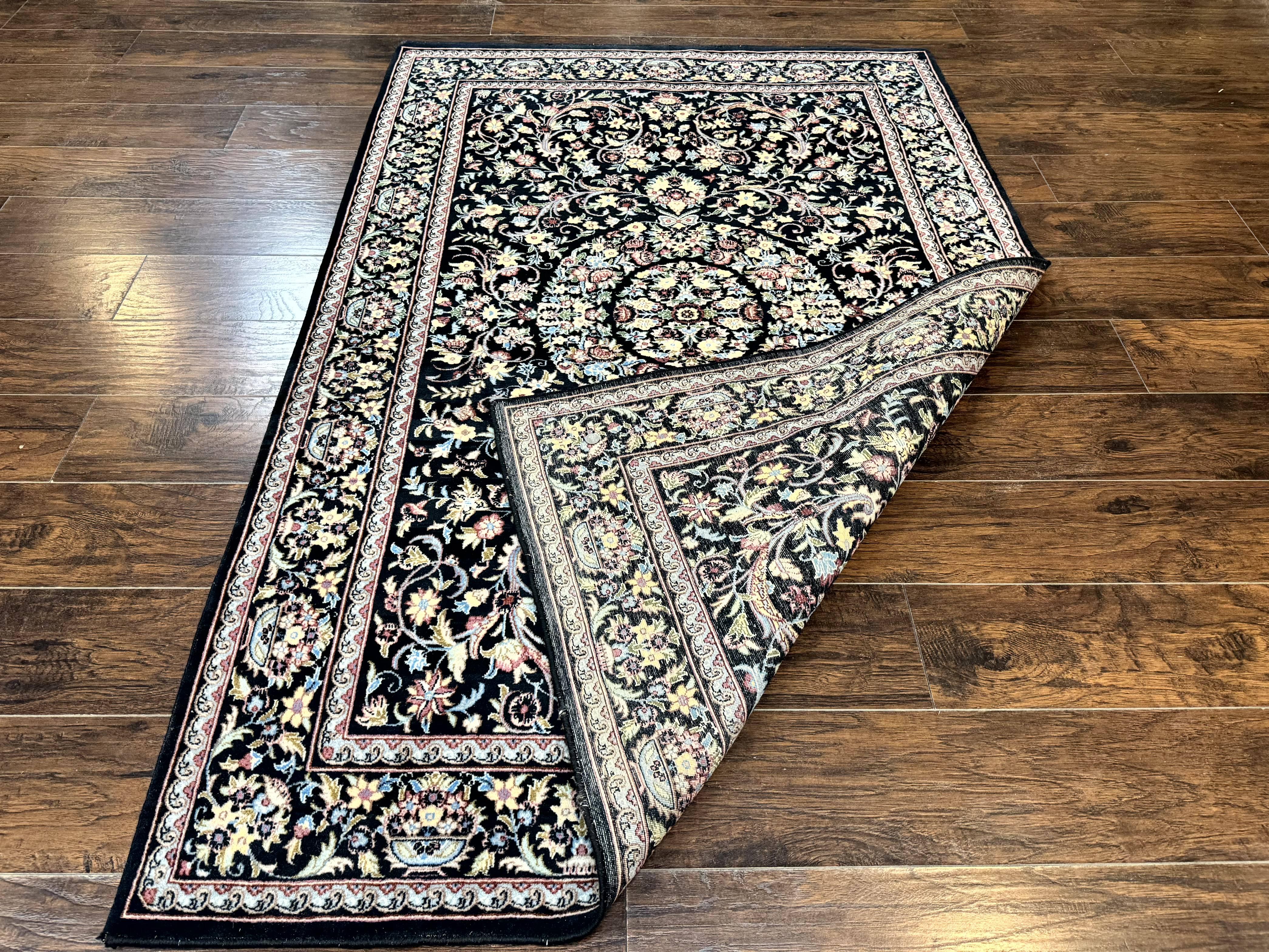 Pak Persian Rug 5x7, Floral, Colorful, Handmade Vintage Wool Rug, Finely Hand Knotted 225 KPSI, Black - Jewel Rugs