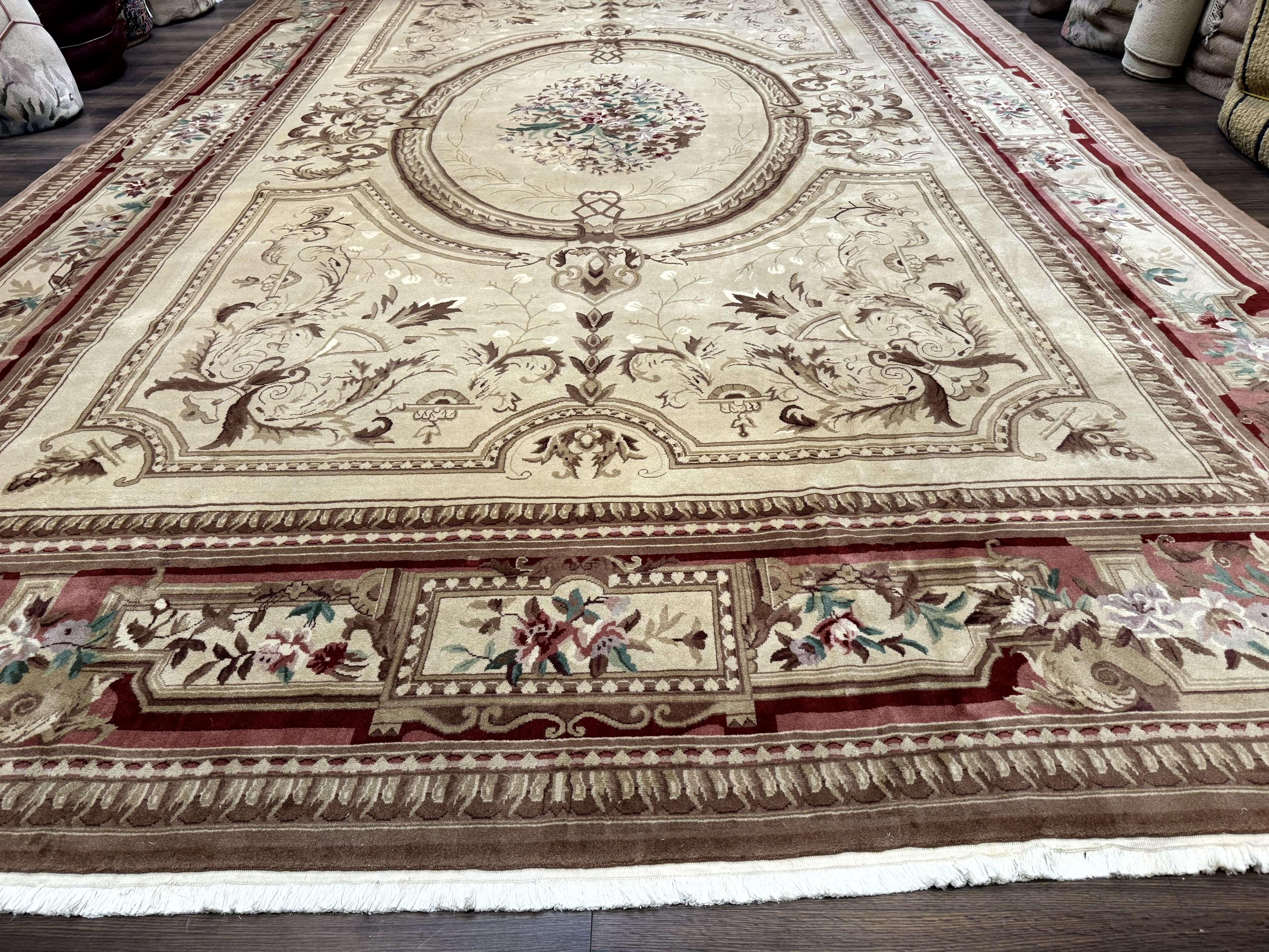 Palace Size Aubusson Rug 12x18, Extra Large, French European Carpet, Soft Wool Pile, Elegant - Jewel Rugs