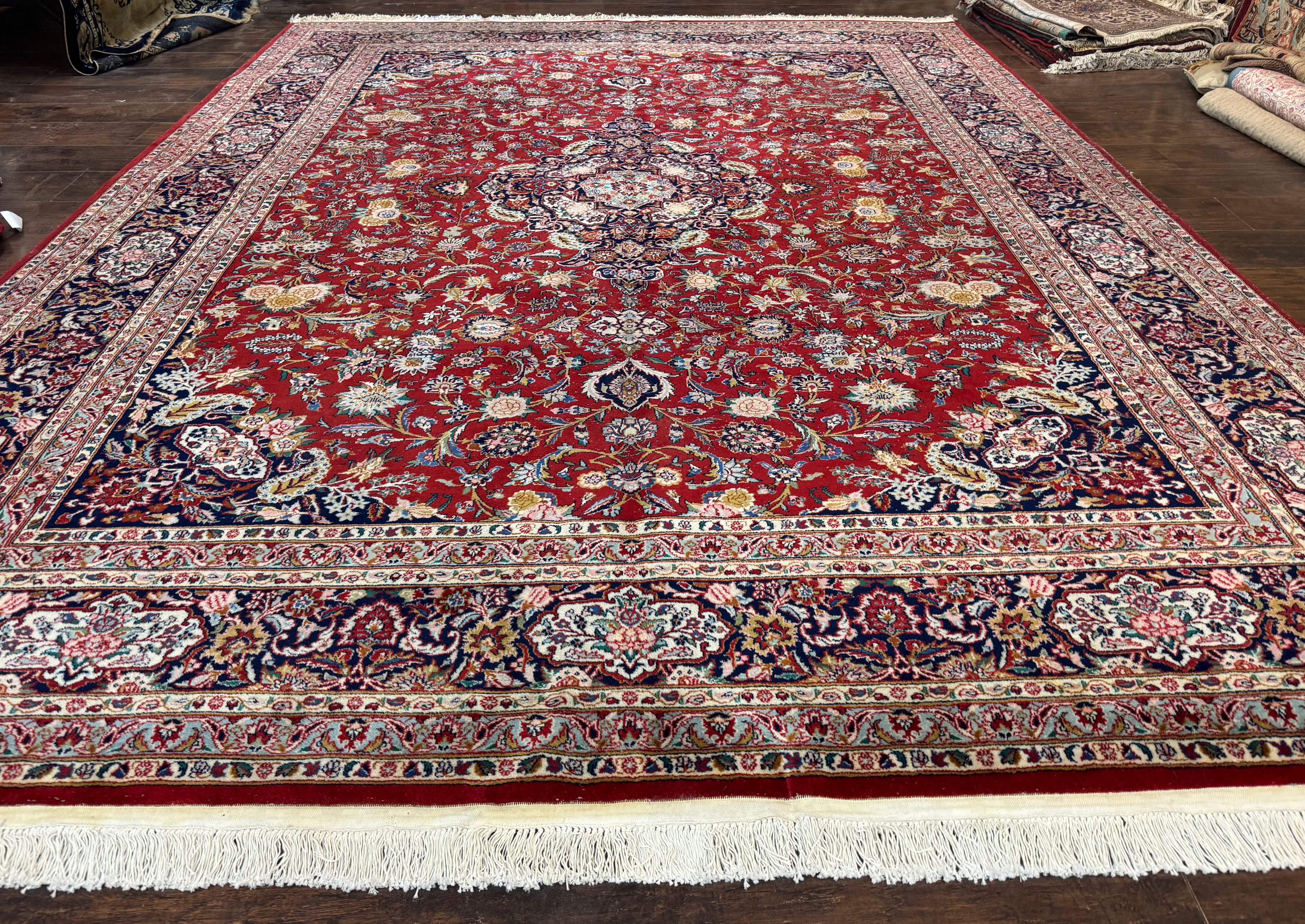 Indo Persian Rug 9x11 ft – Red and Navy, Hand-Knotted Traditional Wool Carpet - Jewel Rugs