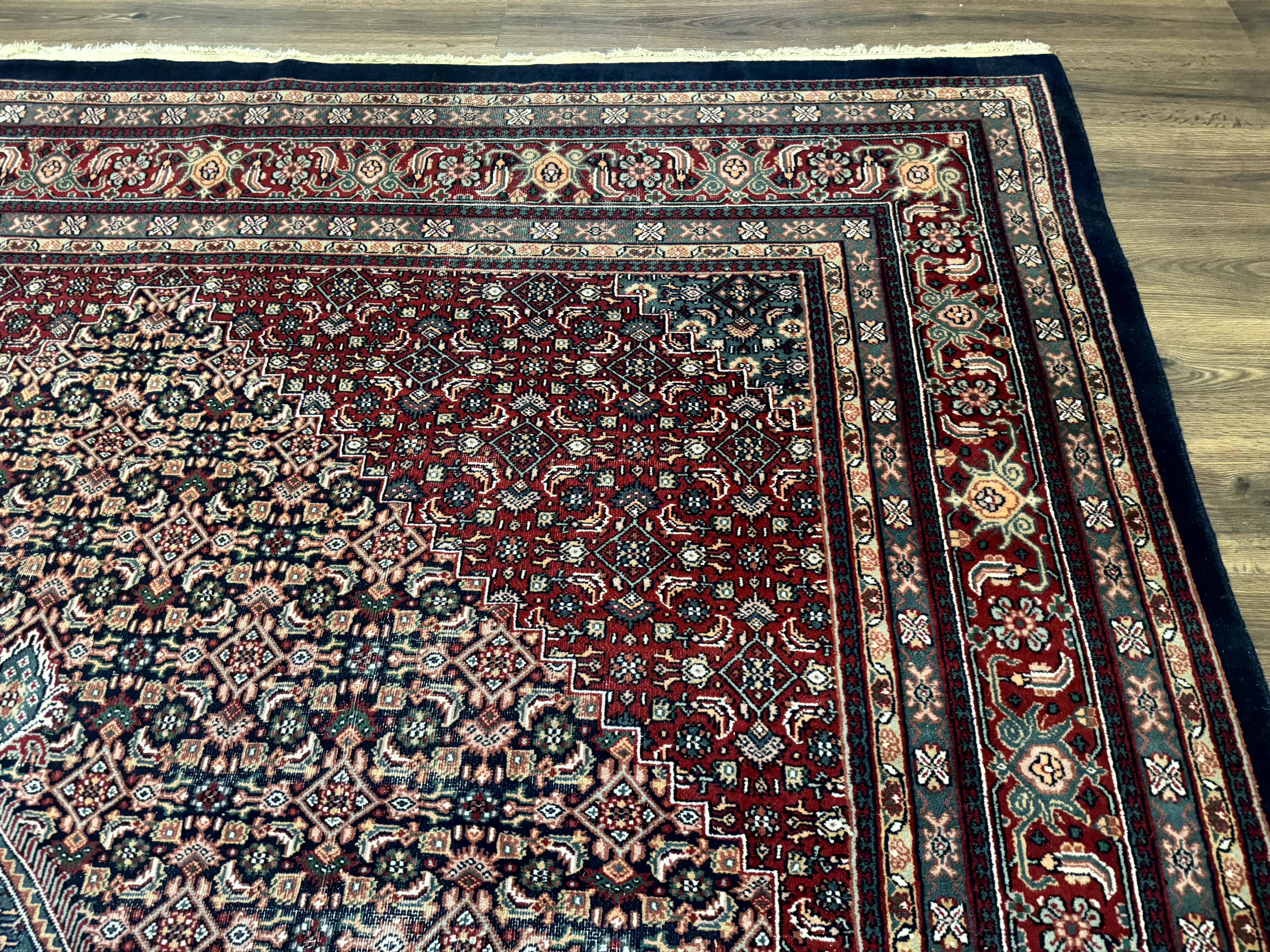 Indo Persian Bidjar Rug 9x12 Wool Handmade Carpet Dark Blue - Jewel Rugs