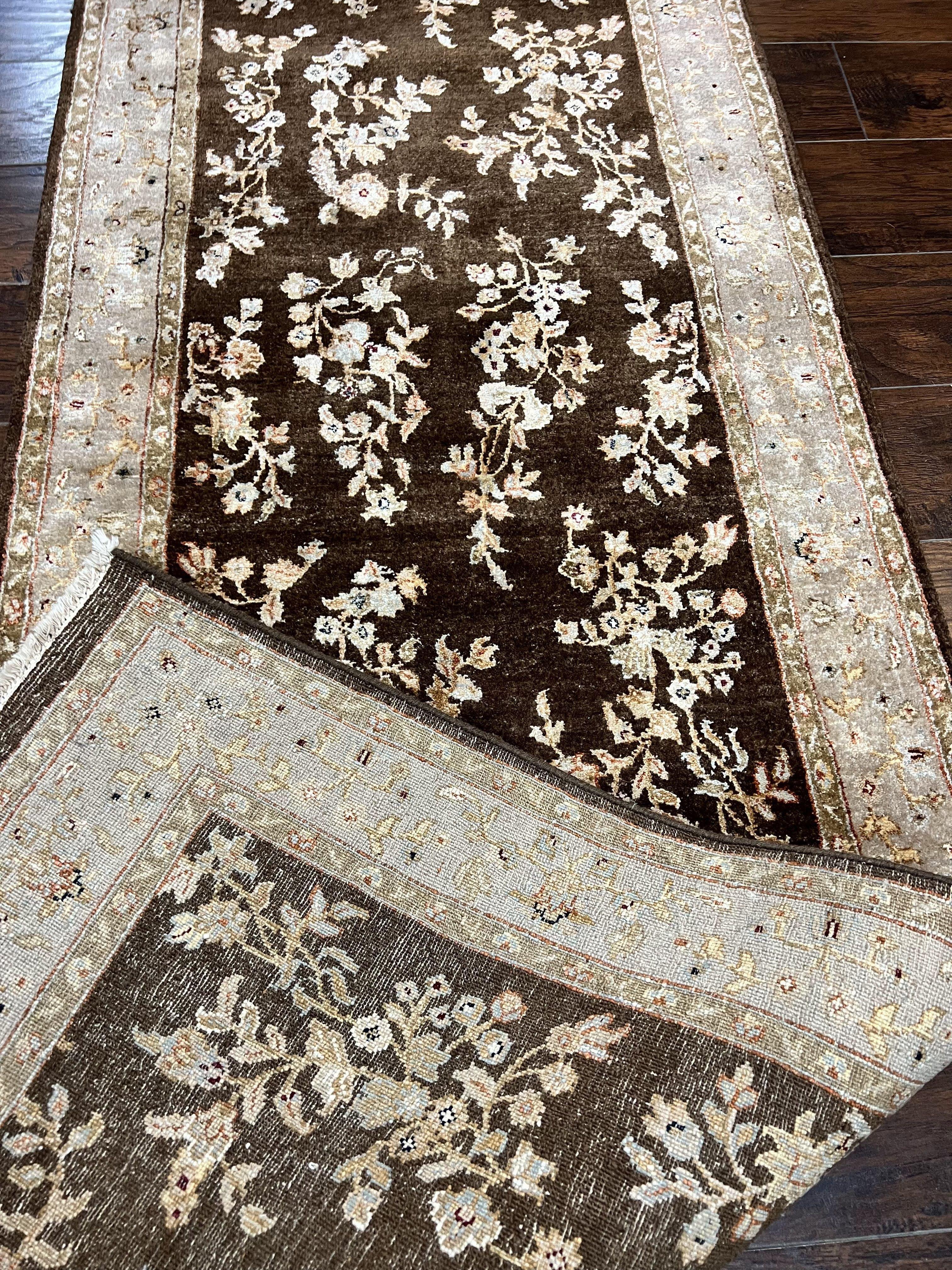 Peshawar Runner Rug 3 x 20, Wool Hand Knotted Vintage Pakistani Carpet, Brown & Taupe, Chobi Mahal Floral Rug, Extra Long Hallway Runner - Jewel Rugs