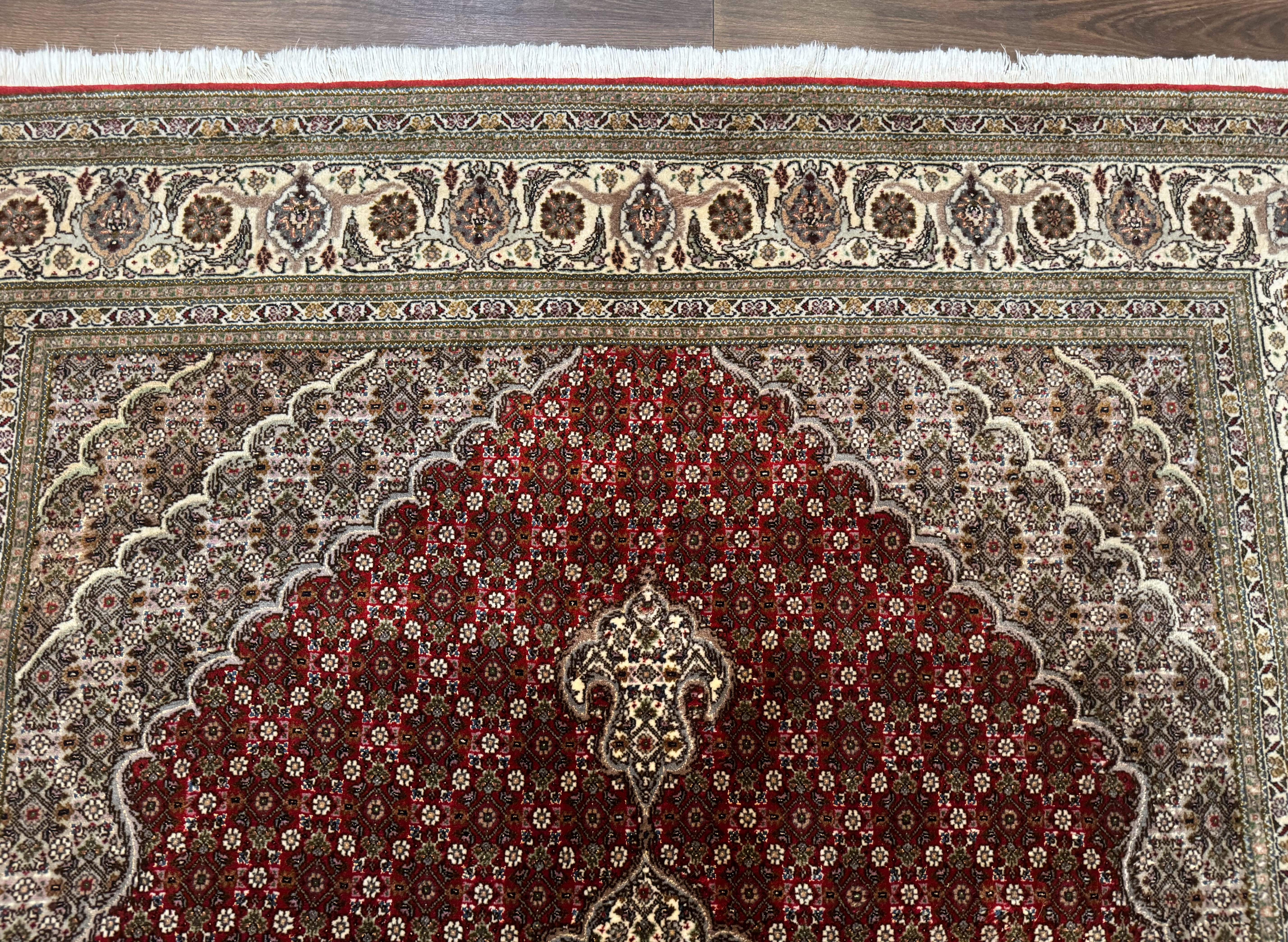 Persian Rug 5x7, Very Fine 330 KPSI, Red and Ivory, Herati Mahi Pattern, Wool & Silk - Jewel Rugs