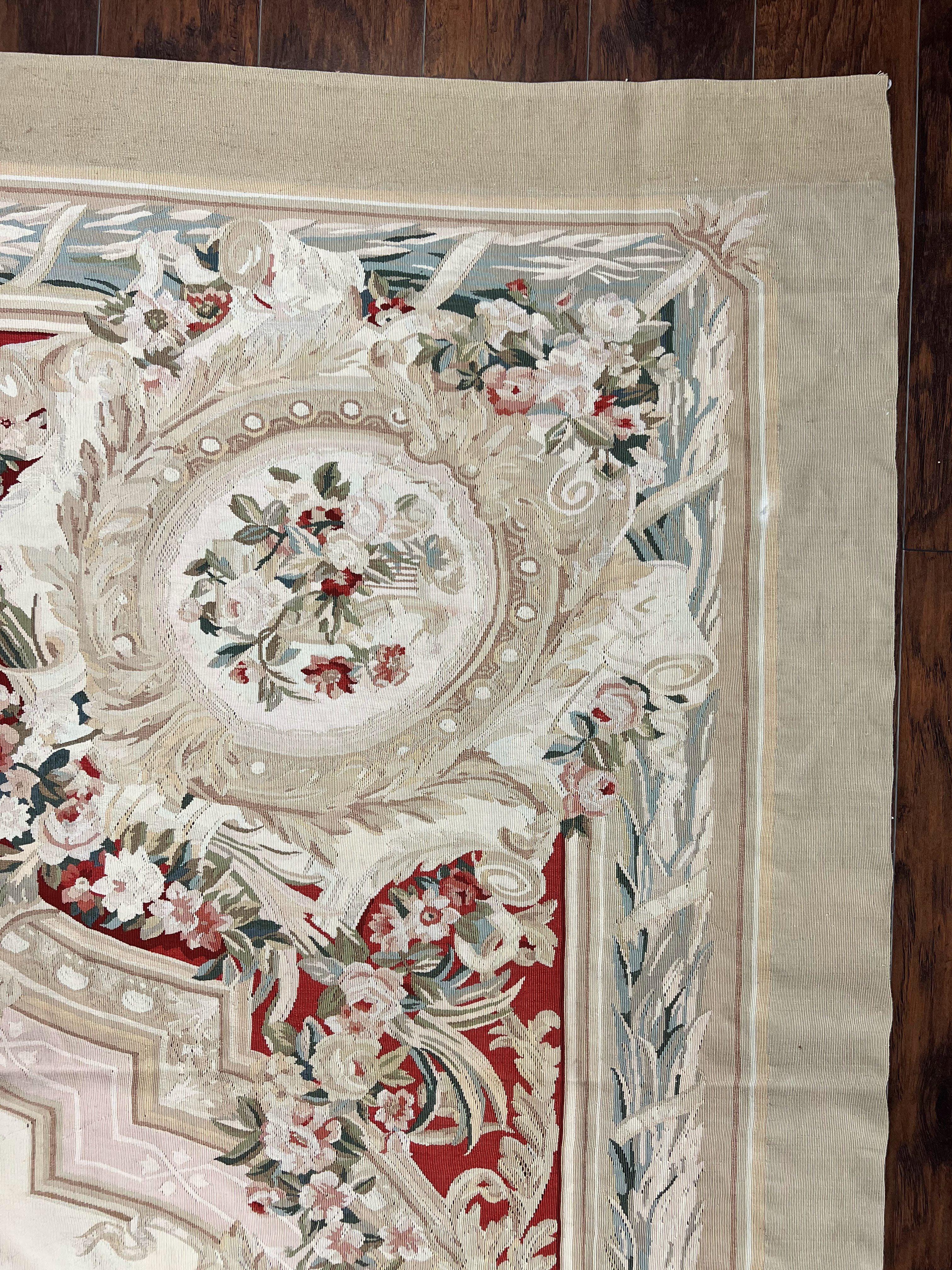 Large Aubusson Rug 11x17, Wool Handmade Vintage Carpet, Ivory Beige, French European Elegant Design, Palace Size Rug - Jewel Rugs