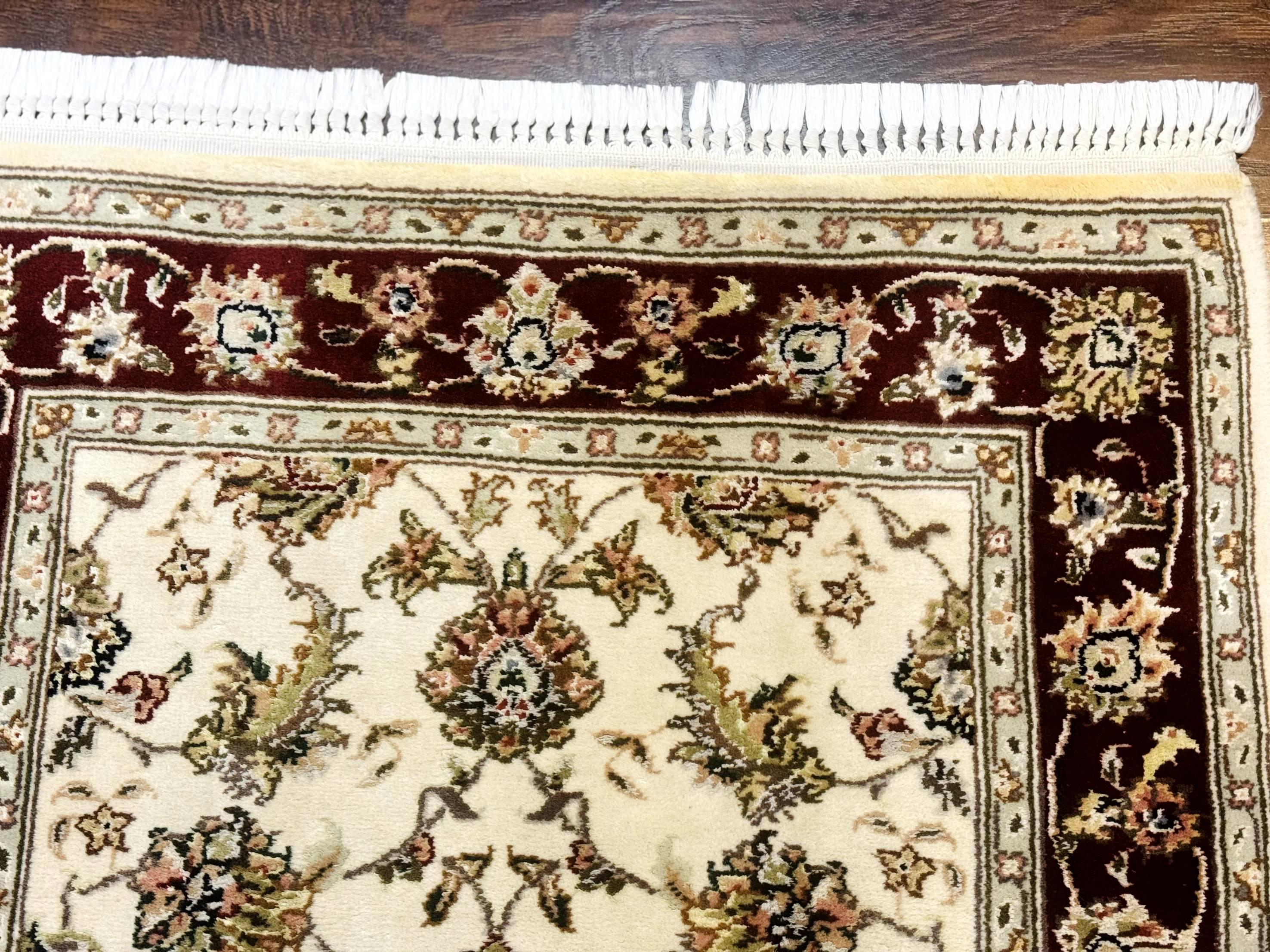 Pak Persian Runner Rug 2.8 x 8, Handmade Vintage Carpet, Beige and Maroon, Wool and Silk Highlights - Jewel Rugs