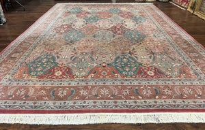 Sino Persian Rug 10x14, Multicolor Panel Design, Wool Handmade Vintage Large Rug