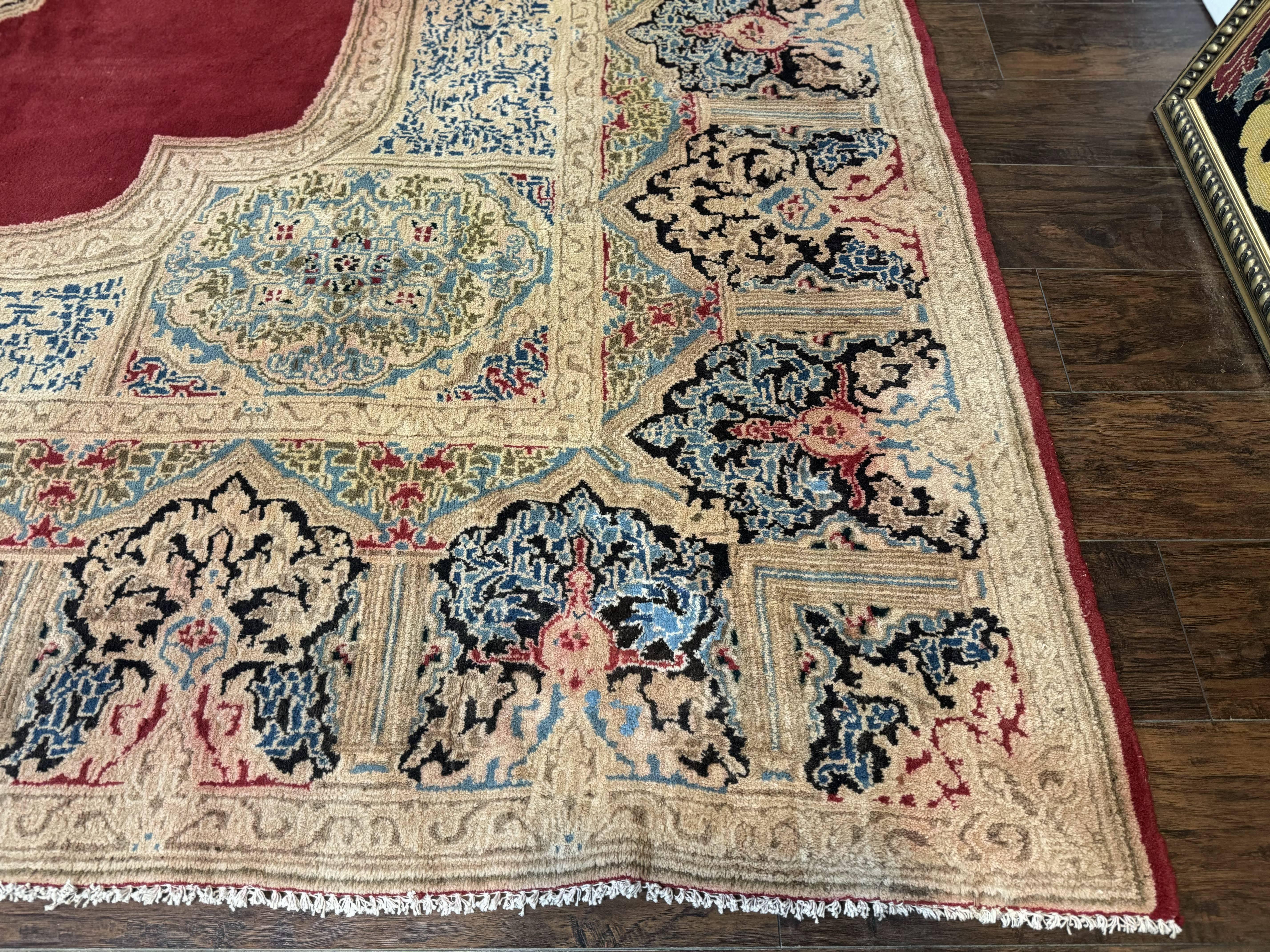 Large Persian Kerman Rug 10x13, Semi Open Field, Red Blue Tan, Handmade Persian Carpet, Antique - Jewel Rugs