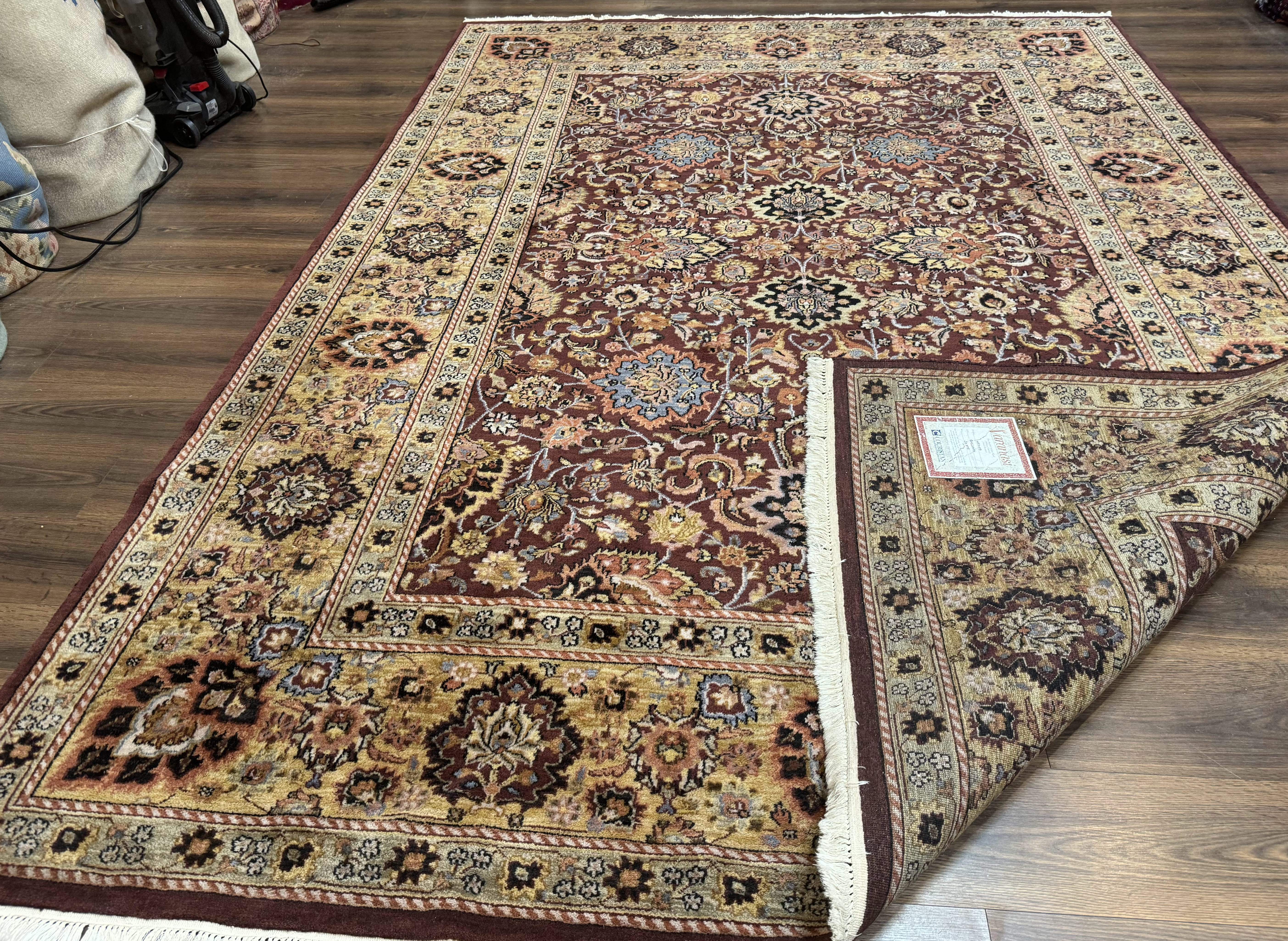 Indo Persian Rug 8x11, Eggplant & Tan, Allover Pattern, Wool Couristan Handmade Rug - Jewel Rugs